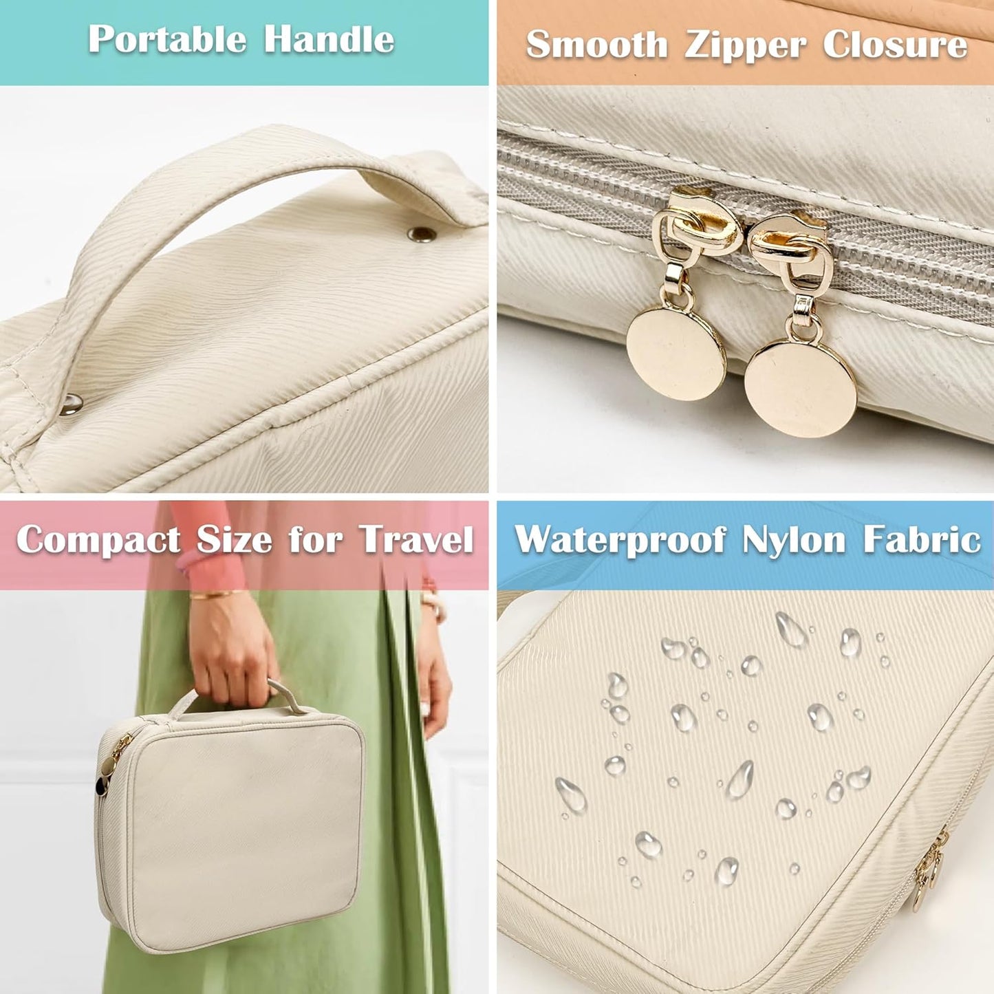 Travel Jewelry Organizer Case,Jewelry Bags for Traveling, Jewelry Binder with 24 Pcs Clear Zipper Velvet Pouches for Storing Earrings, Rings, Necklace, Bracelet, Watch (Beige)
