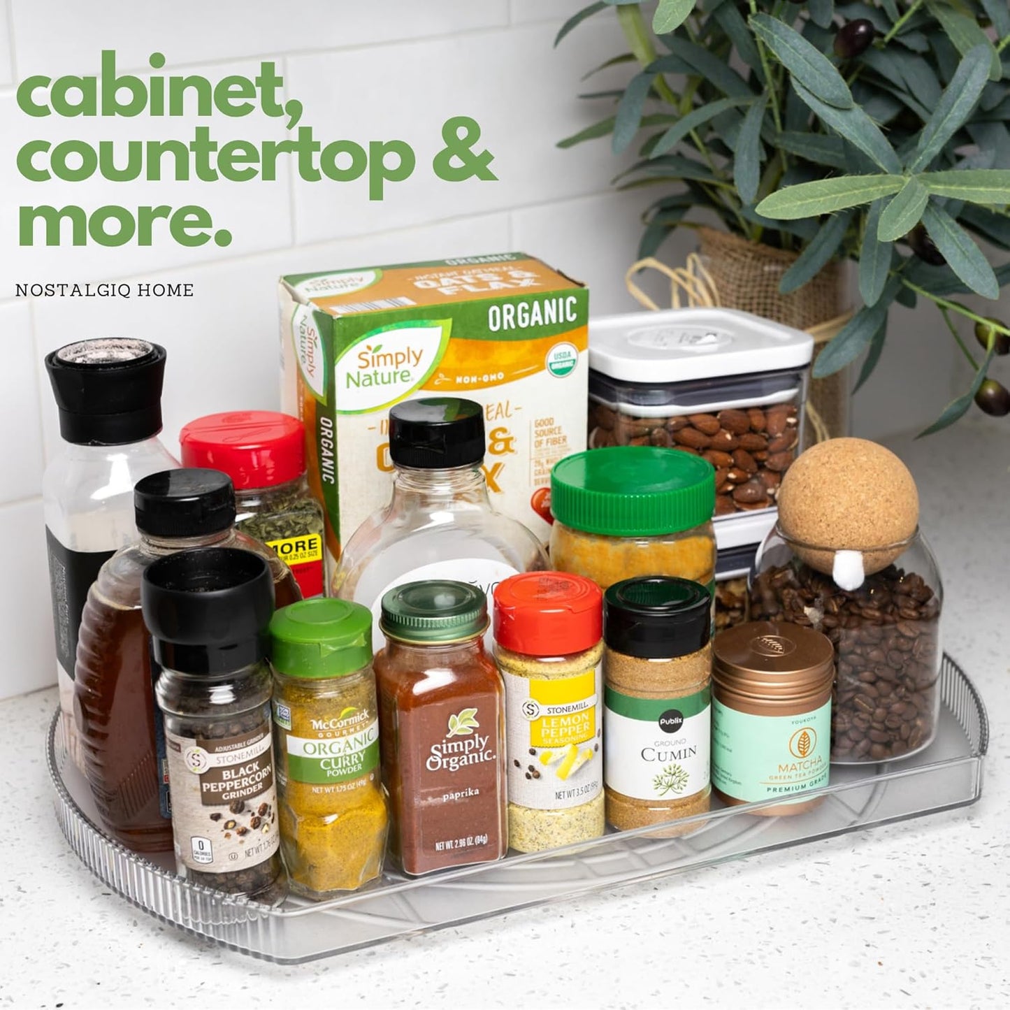 NOSTA Home 360° Rotating Lazy Susan for Refrigerator| Rectangular Fridge Organizer | Cabinet, Pantry, Refrigerator Organizers and Storage | Effortlessly Refrigerator Organizing Solution (16.5 x 11in)