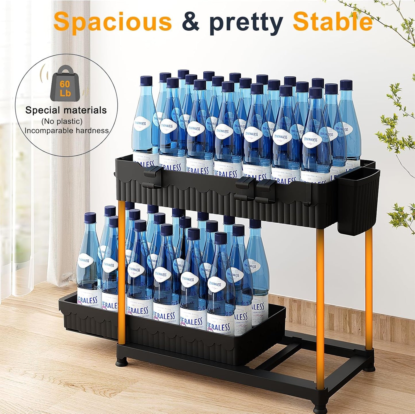 3 Pack Under Sink Organizers, 2-Tier Multi-Use Kitchen and Bathroom Organizers and Storage with Sliding Drawers,Bathroom Cabinet Organizer (Black, 14.8 Inch)