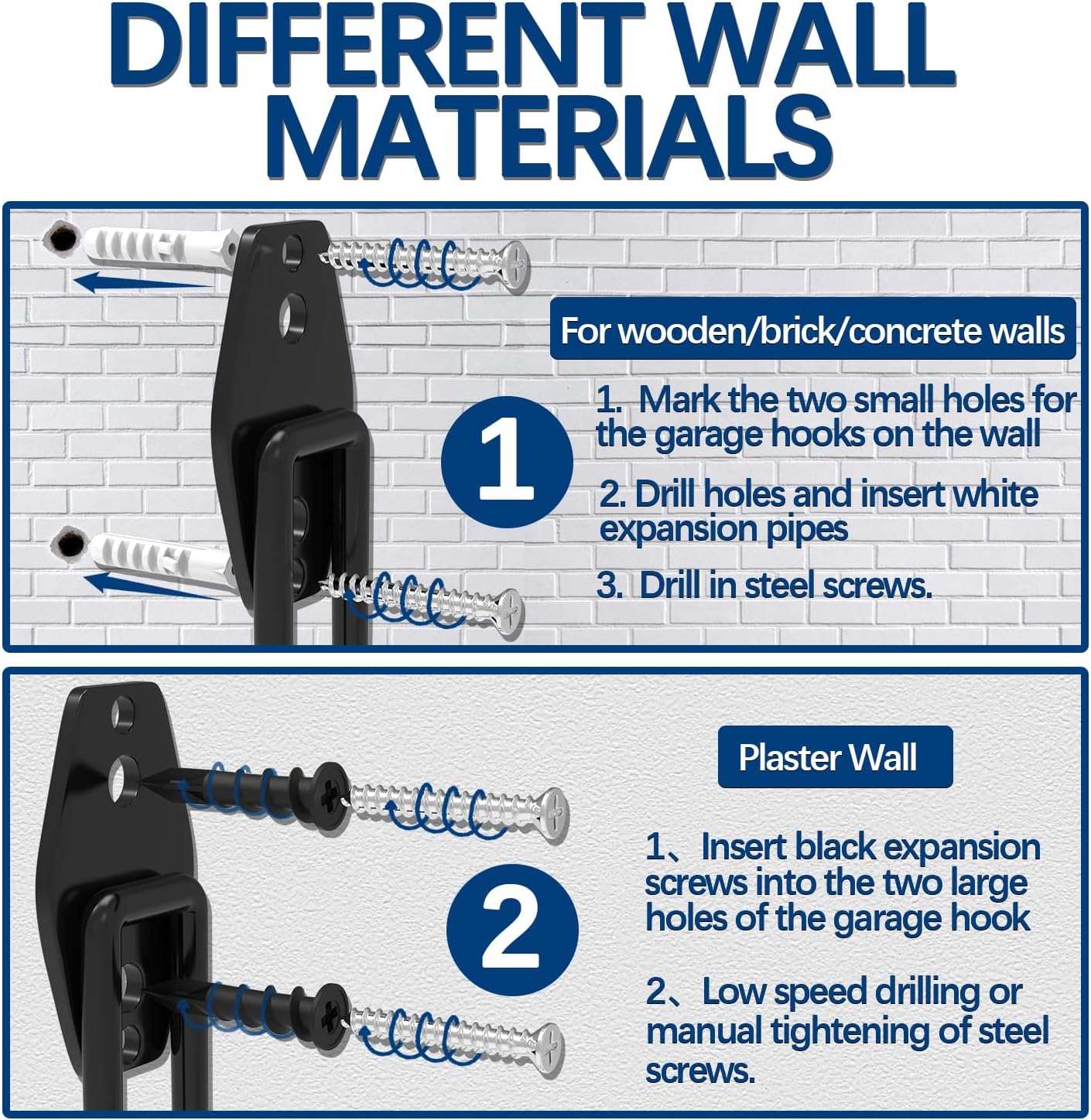 3-H Garage Wall Hooks 34 Pack, Garage Hooks Heavy Duty with Extra Welding Spots, Wall Mount Storage Organizer for Hanging Garden Lawn Tools, Ladder, Bike, WeedEater, Chair, Shovel, Blower (Black)