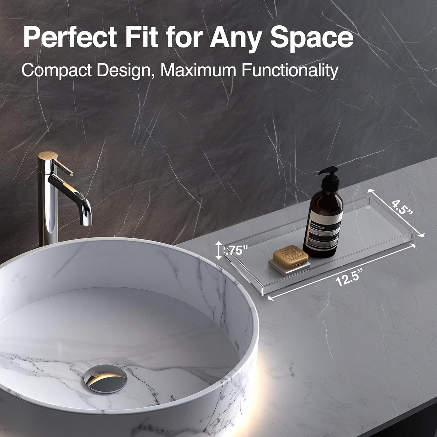 Vanity Tray with Gift Box - Acrylic Makeup Organizer for Jewelry Tray, Perfume Tray & Drawer Organizer. Strong & Durable Small Vanity Clear Organizer for Bathroom, Office & Home Decor.