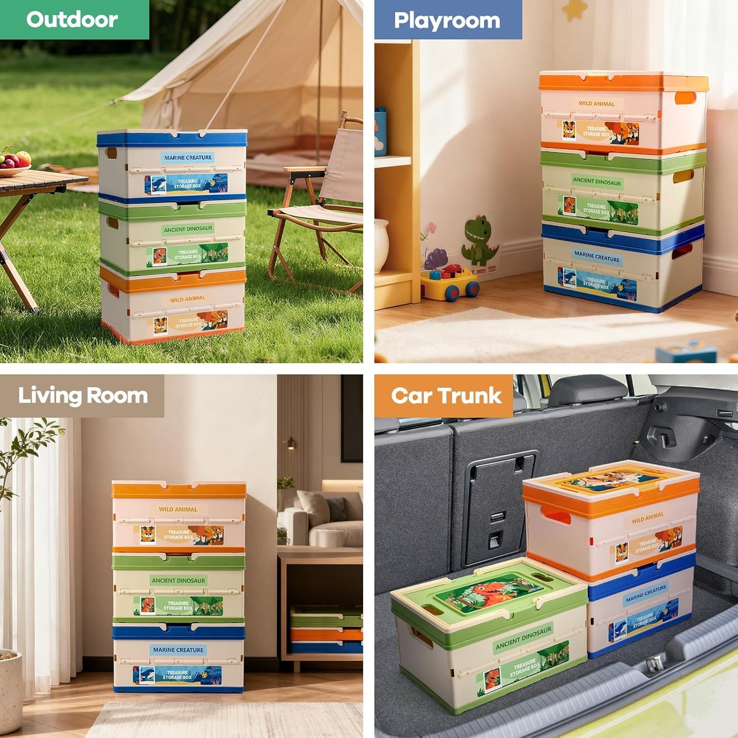 FRUSE 3 Pack Toy Storage Organizer, Large collapsible Toy Box with Lid and Handle,Toy Storage Organizer Boxes Bins for Kids, Boys, Girls, Nursery,Playroom,Bedrooms,Living Rooms, 13.5"x9.6"x21.6"