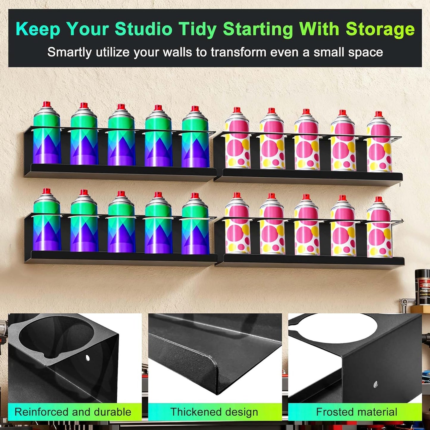 4 Pack Spray Can Holder, Wall Mount Spray Bottle Holder, Spray Can Organizer With Straw Groove for Garage, Shop, Home and Workspace