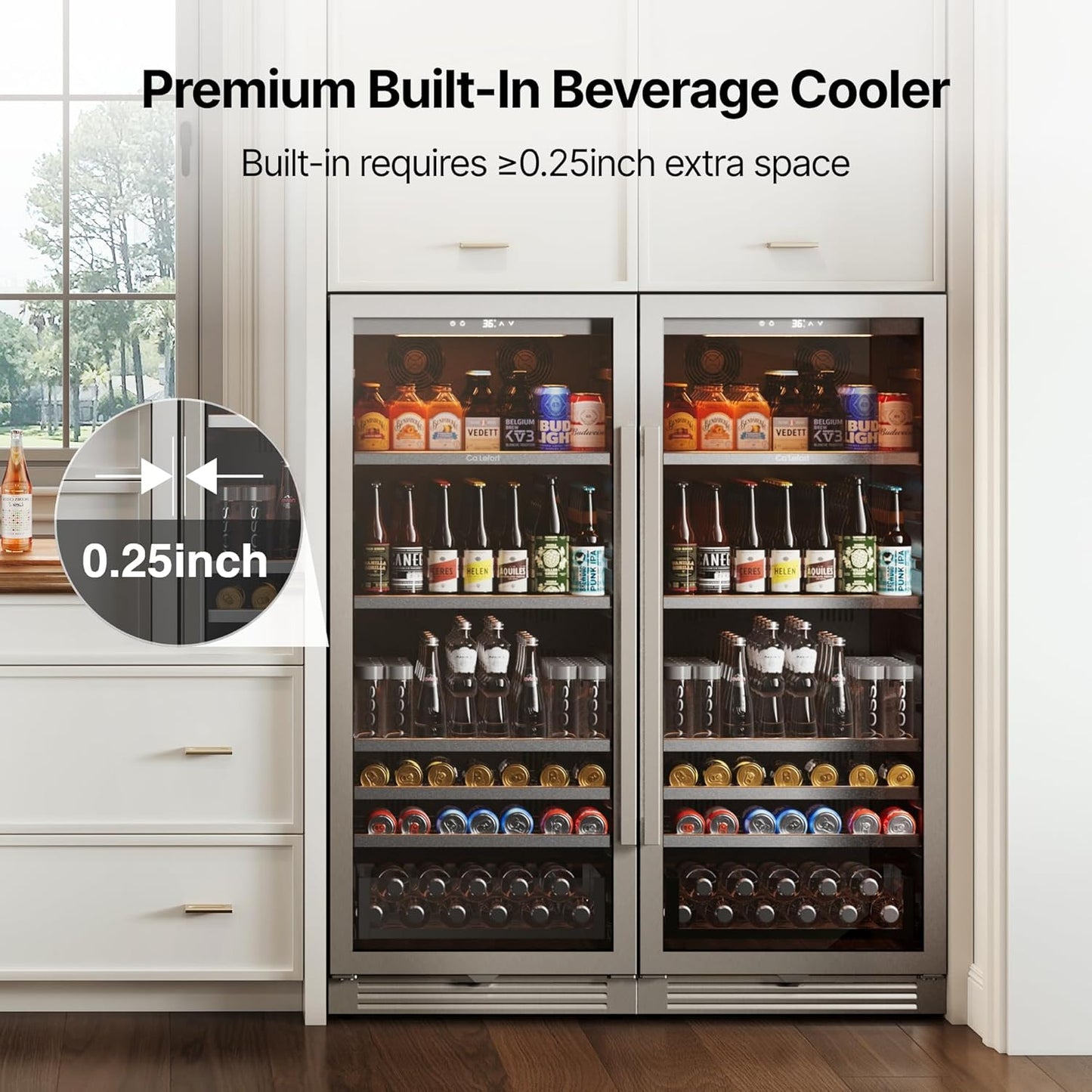 Ca'Lefort Beverage-Refrigerator 48 Inch, Tall Beverage Fridge Cellars Large Bar Drink Cabinet Built-in or Freestanding with Glass Door, Beer Cooler for Bottles and Cans Beer/Soda/Water/Wine