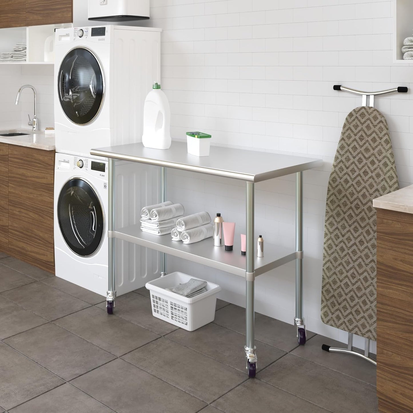 AmGood 24" x 48" Stainless Steel Work Table with Casters | Heavy Duty Metal Utility Table On Wheels | Kitchen Island Cart