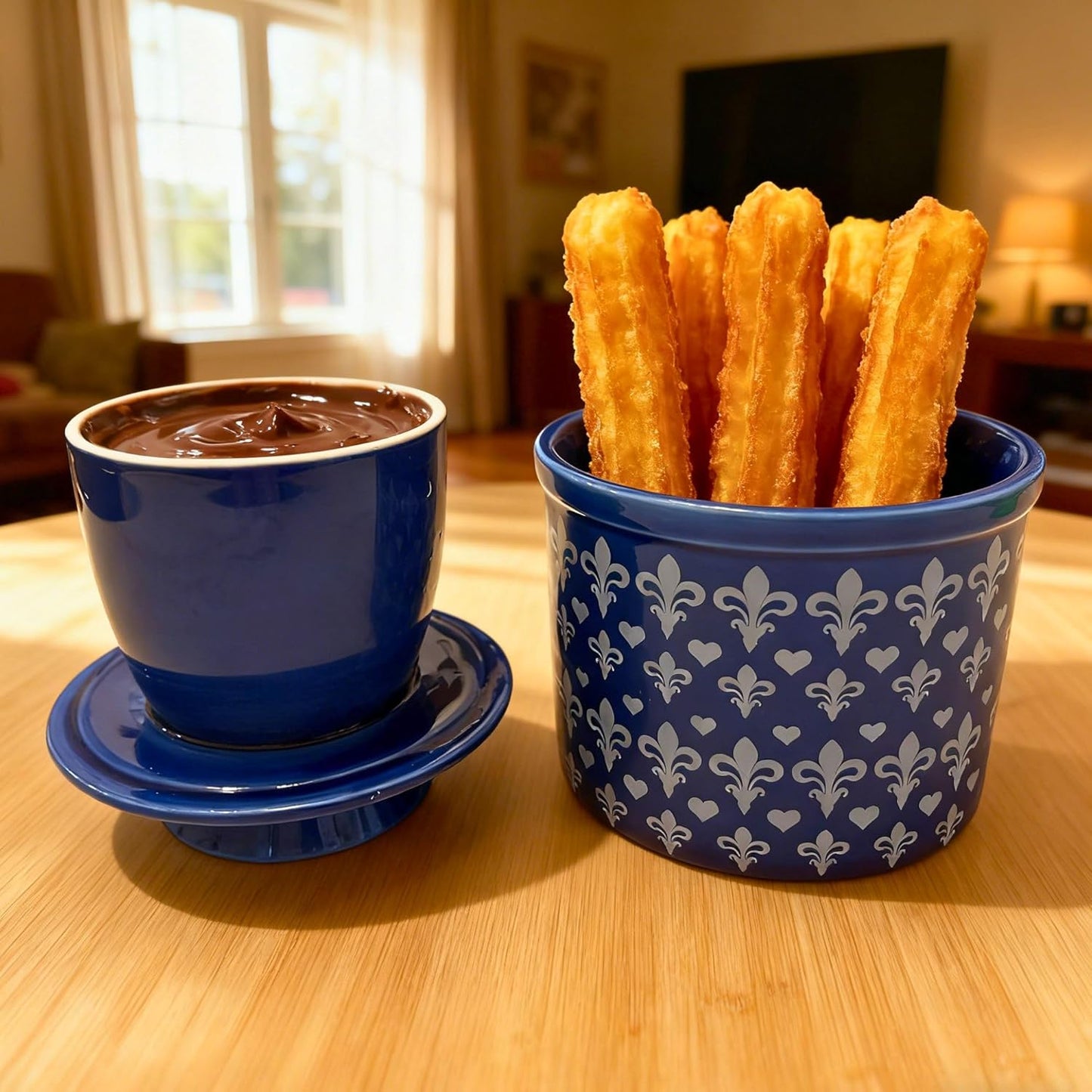 Butter Crock with Lid for Countertop, Butter Keeper Crock with Water, French Butter Dish Ceramic, Butter Holder with Lid for Spreadable Butter, Butter Container for Counter (Blue Fleur, Navy)