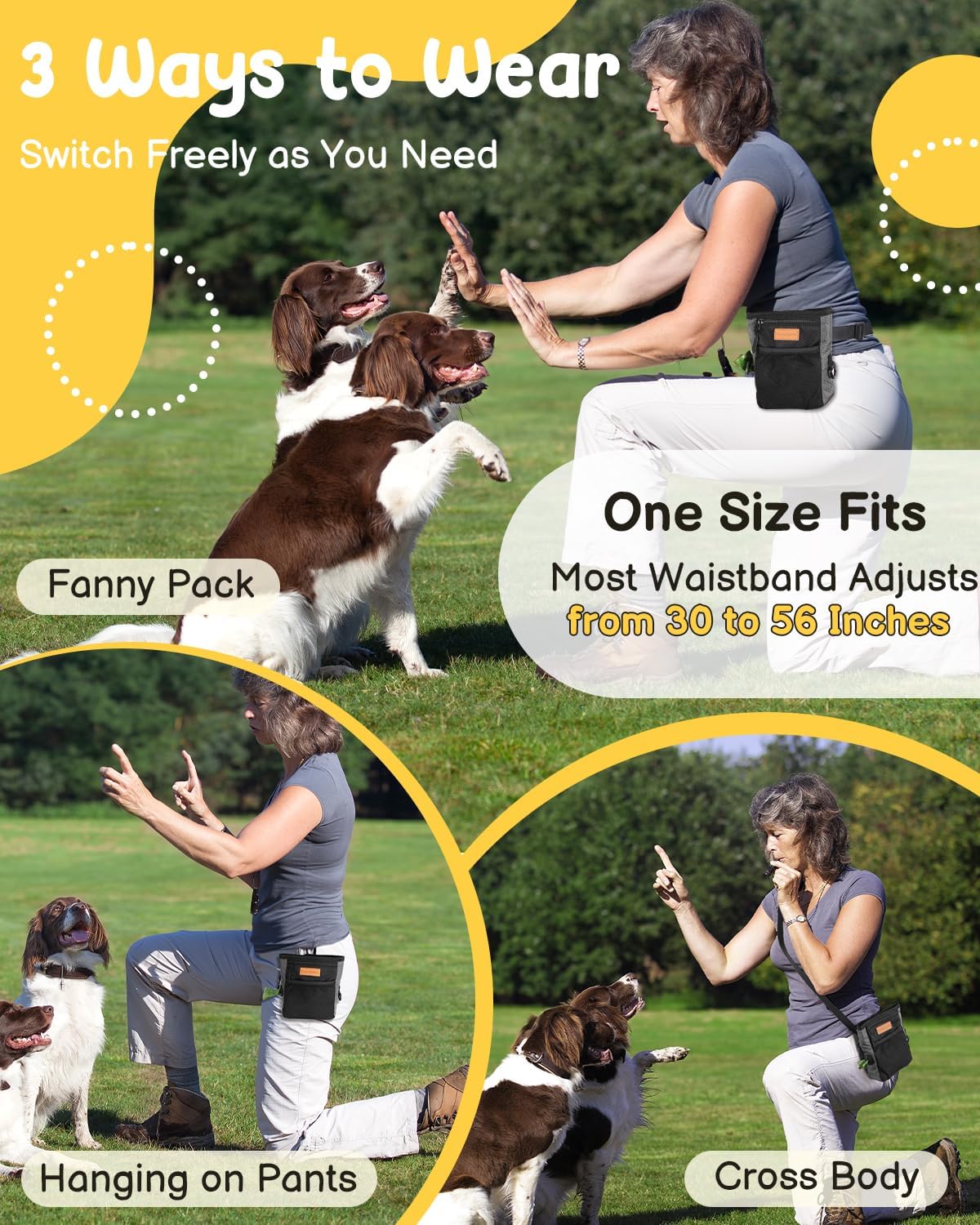 Dog Treat Pouch for Pet Training, 2-Cup Puppy Treat Holder with Silicone Liner, Magnetic Training Bag for Trainers