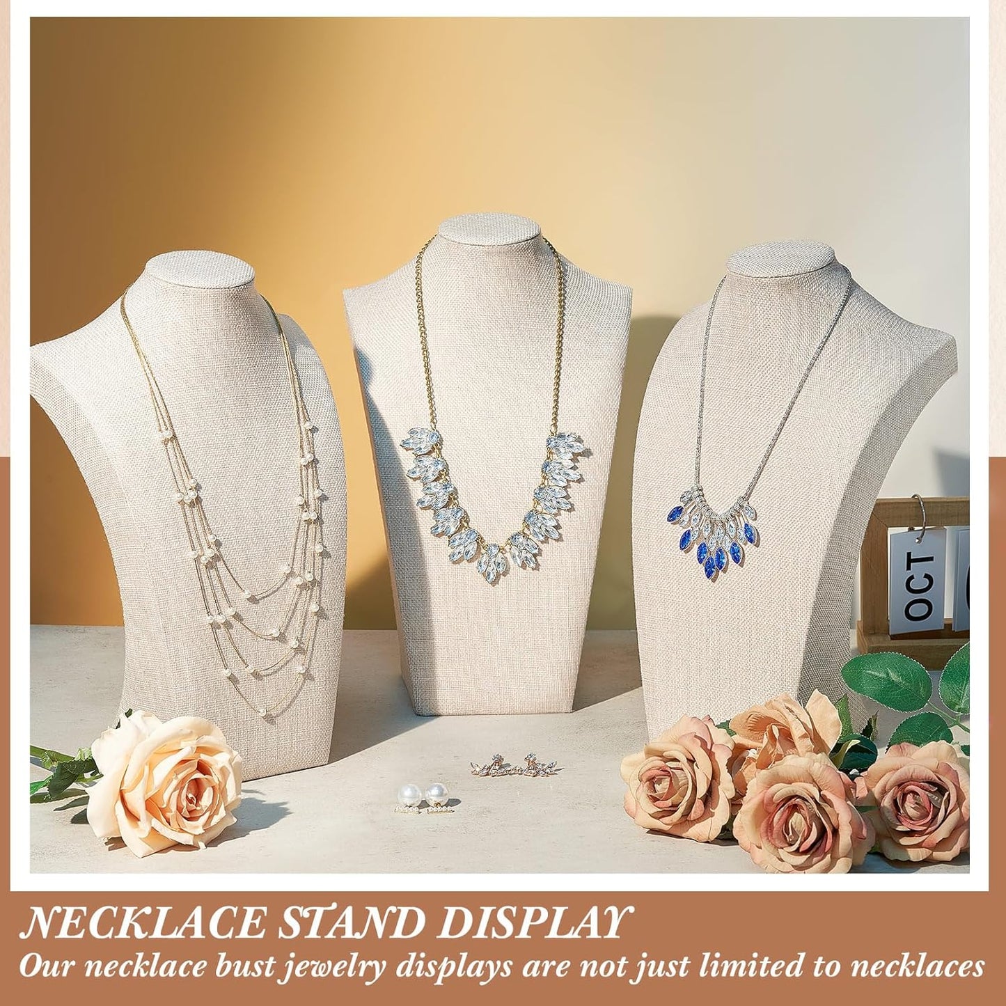 Kigley 6 Pcs Linen Necklace Display Bust Jewelry Holder Necklace Retail Mannequin Display Stand for Jewelry Selling Vendors Shows (13.4 x8.1 Inch)