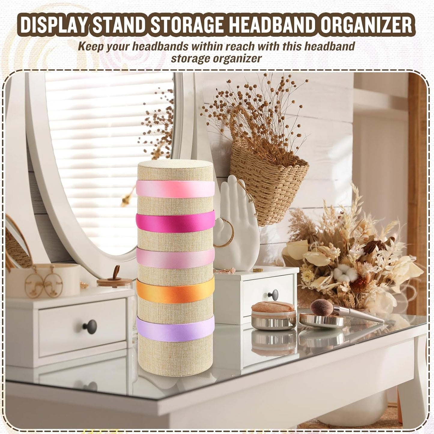 Geetery 2 Pcs Vertical Headband Holder Organizer Hairband Display Stand Headband Stand for Women Hair Hoop Accessories(Beige)