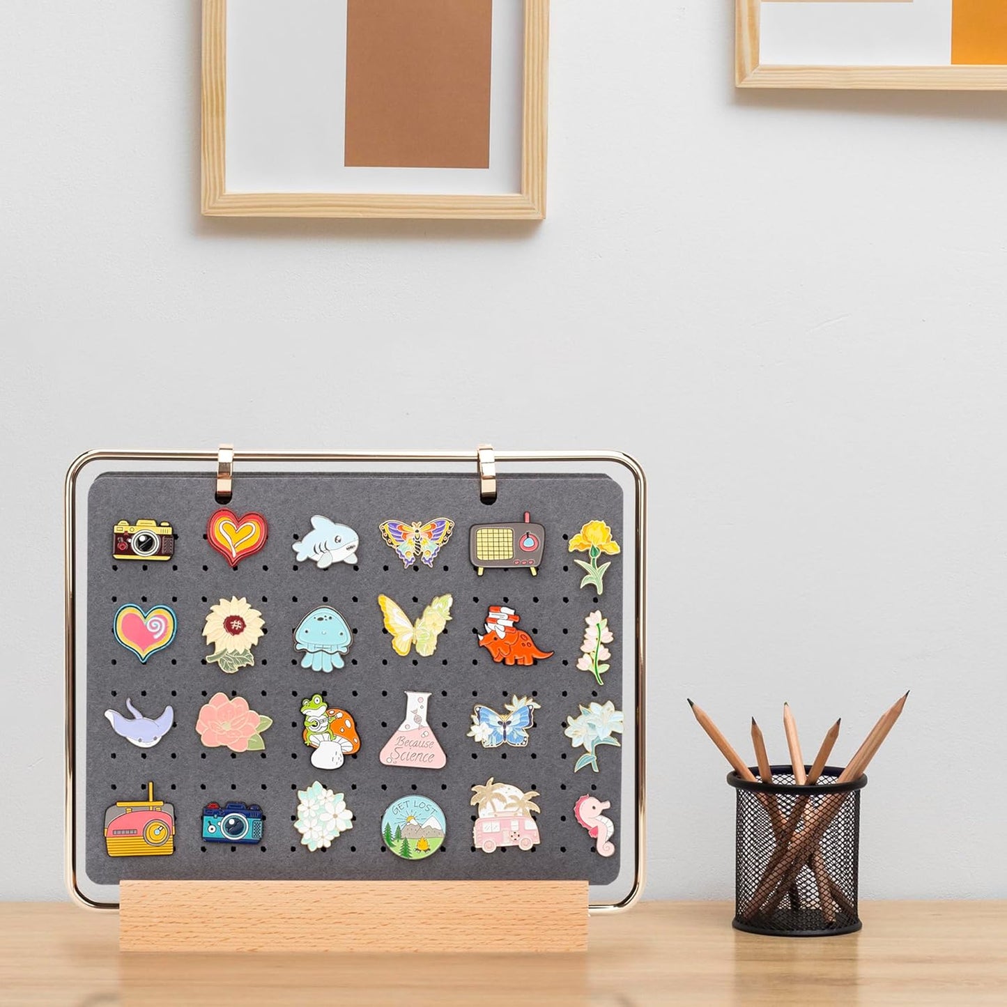 PACMAXI Display Organizers, Brooch Holder, Enamel Pin Pages for Store 180+ Pins, Collection Storage Calendar Wooden Stand With 6 Pages (Not Include Any Accessories) (Grey)