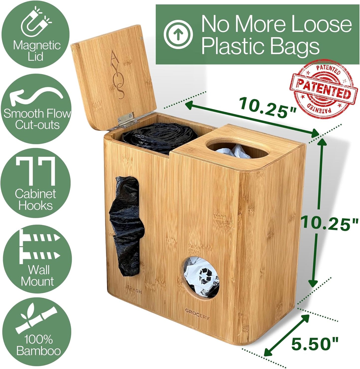 Trash Bag Dispenser & Grocery Bag Holder - The Original 2 in 1 Plastic Bag Holder for Grocery Bags and Garbage Bags - Under Sink Organizers and Storage/Wall Mounted/Pantry - Fits 13 Gallon