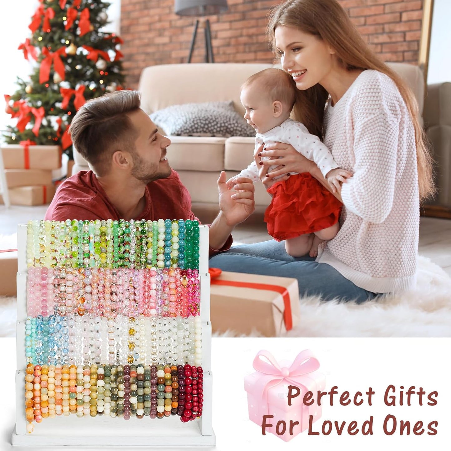 Emfogo Bracelet Holder, 4 Tier Bracelet Organizer Storage for Bracelets Bangles Watch Scrunchies, Rustic Wood Jewelry Organizer Display for Home, Vendors, Craft Shows and Store(White)