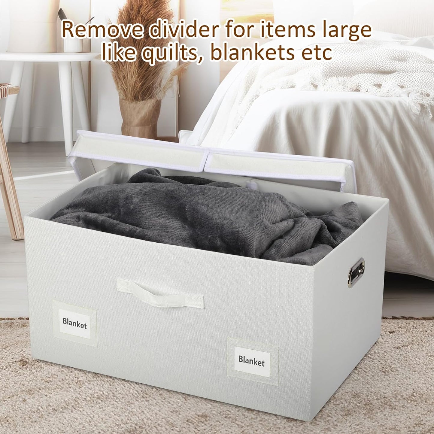 75 Quarts Extra Large Decorative Storage Bins with Lids, 1 Pack White Collapsible Storage Bins with Lids, Stackable Storage Bins Decorative Box Storage With Lid Extra Large