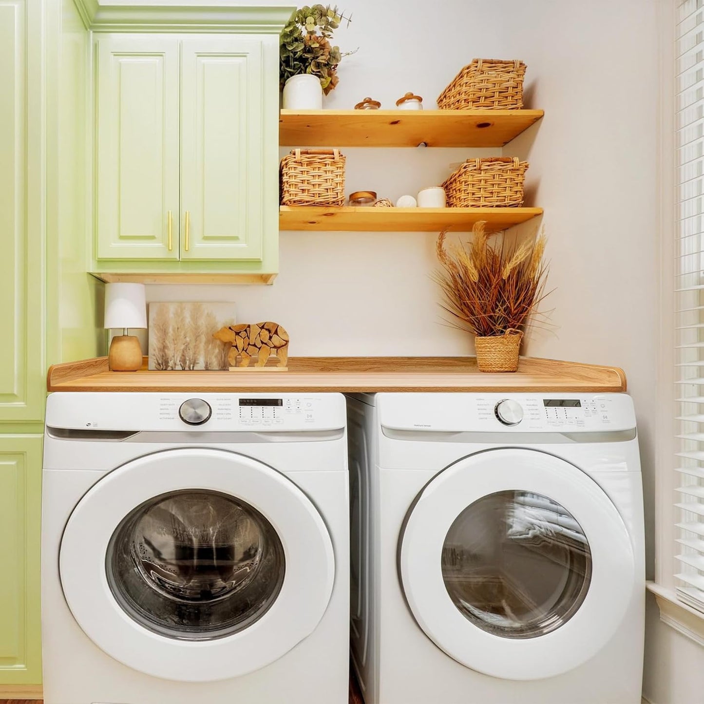 Royxen Washer Dryer Countertop with Solid Wood Core,54“W x 27.5D Laundry Countertop with Edge Rails,Washer and Dryer Topper for Laundry Room Organization (Oak)