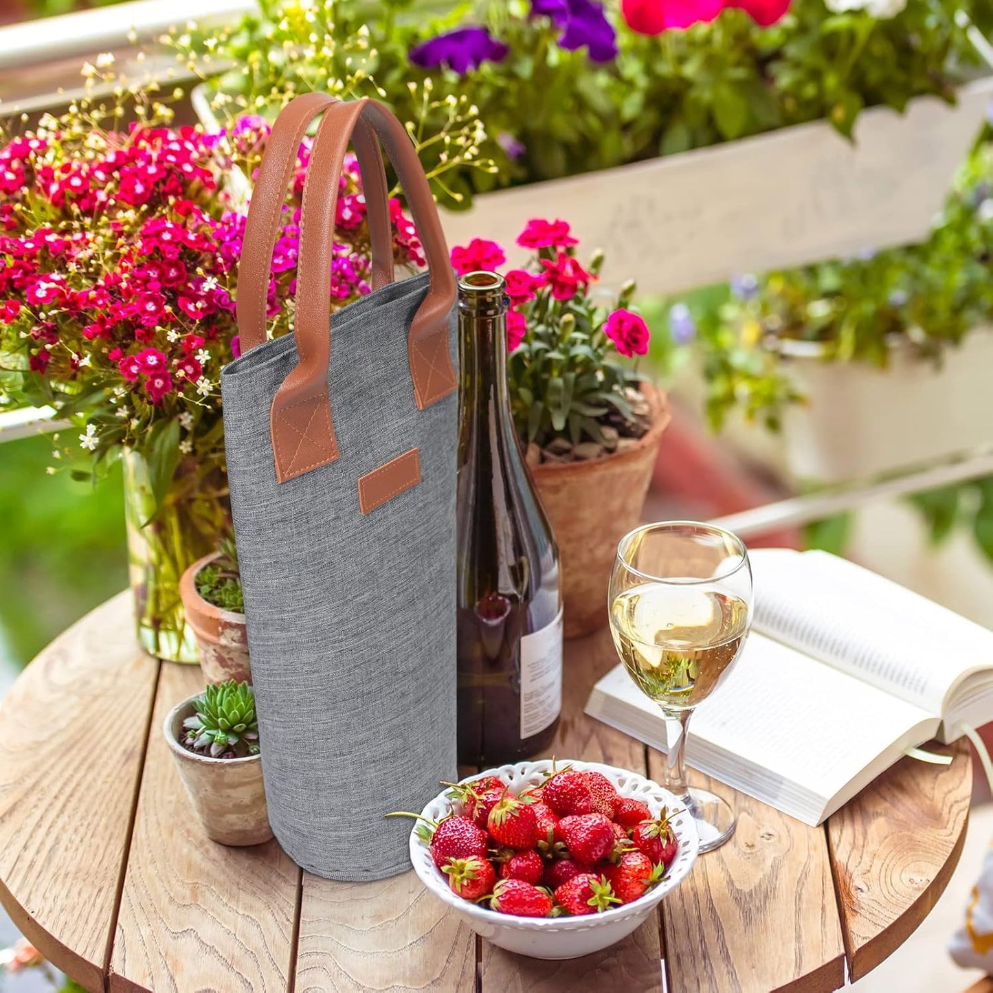 Shappy 6 Pack Single Bottle Wine Tote Bag 1 Bottle Insulated Wine Carrier Bag Thermal Protective Wine Tote Bag Grey Portable Padded Wine Cooler for Travel Picnic Dinner Wedding Present for Wine Lover