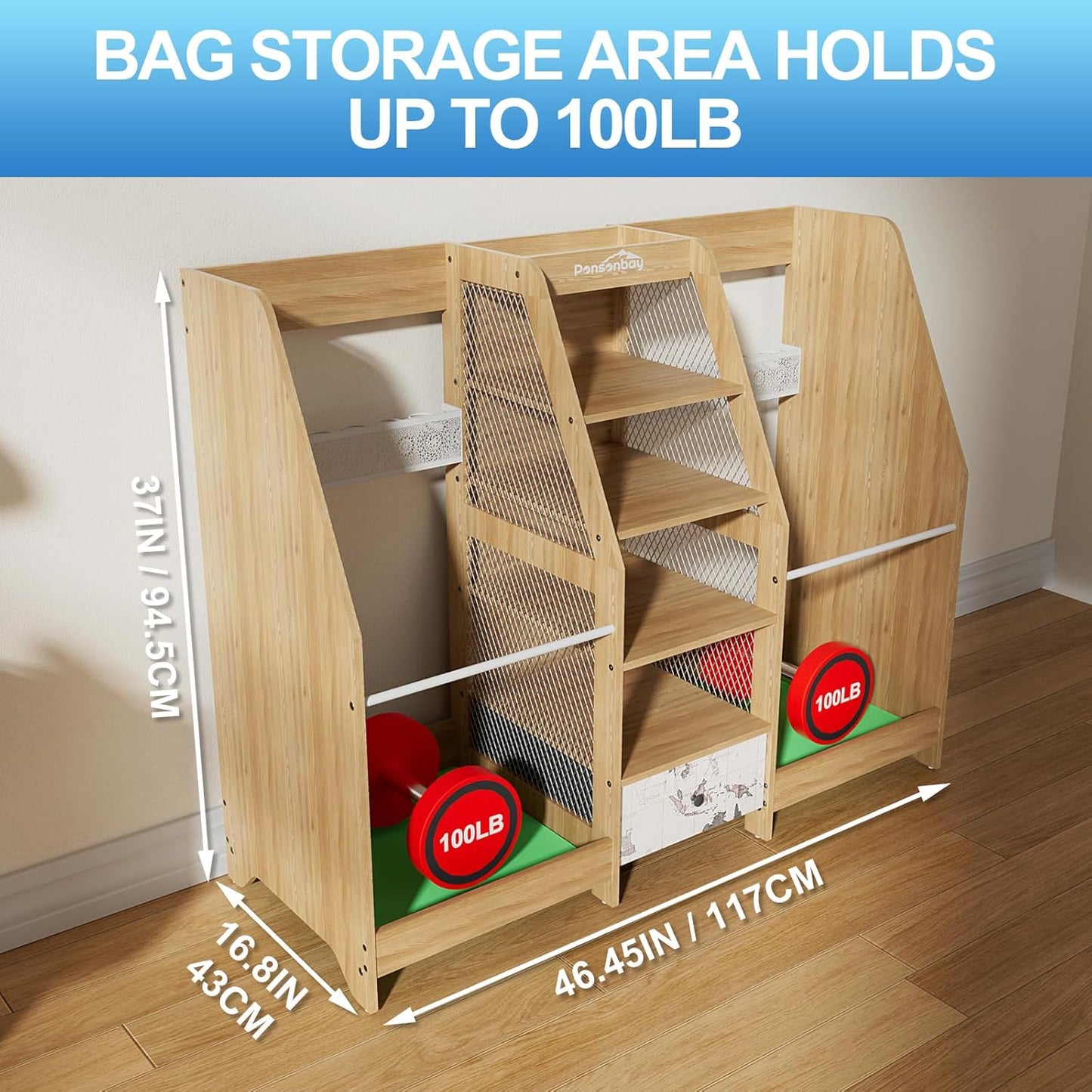 Golf Bag Storage Organizer for Garage, Premium Wooden 2 Golf Bags Rack with Drawer, Easy Assemble Golf Club Stand/Holder Suitable for Garage Home Simulator and Office