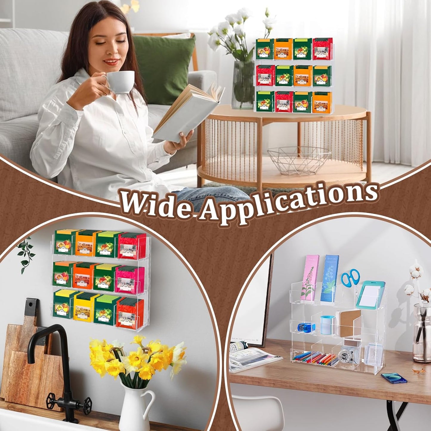 Acrylic Tea Bag Organizer 3 Tier Clear Tea Bag Holder & Storage Rack Display Stand Rack for Counter Cabinet Countertop Kitchen Office Holds 200+ Tea Packets
