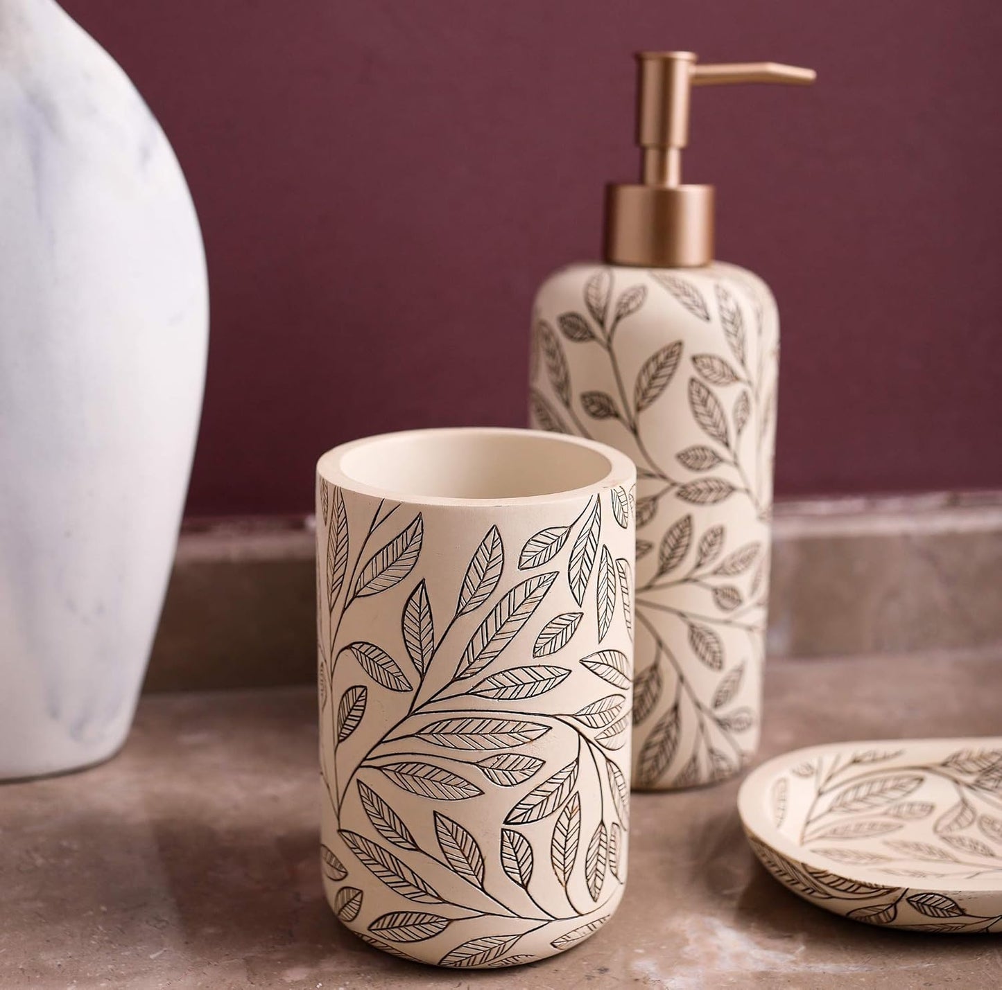 Hymmah Bathroom Accessories Set,Toothbrush Holder,Farmhouse Bathroom Decor,4 Pcs Resin Gift Set Apartment Necessities, Contain Toothbrush Cup,Soap Dispenser,Soap Dish,Tumbler