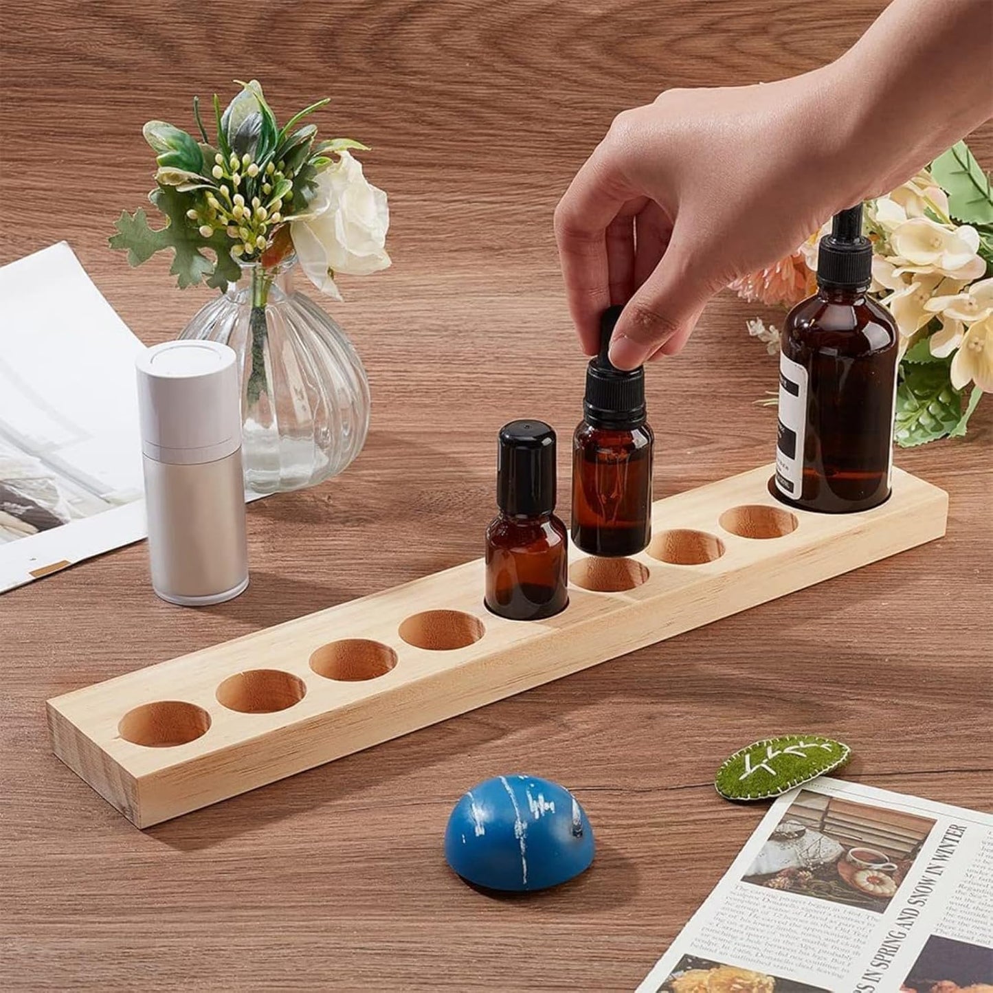 HAN SHENG 9 Grids Wooden Essential Oils Storage Racks Essential Oil Organizer Essential Oils Bottles Display Stand Holder Cosmetic Organizer Rack Nail Polish Container for 5-15ml Bottles