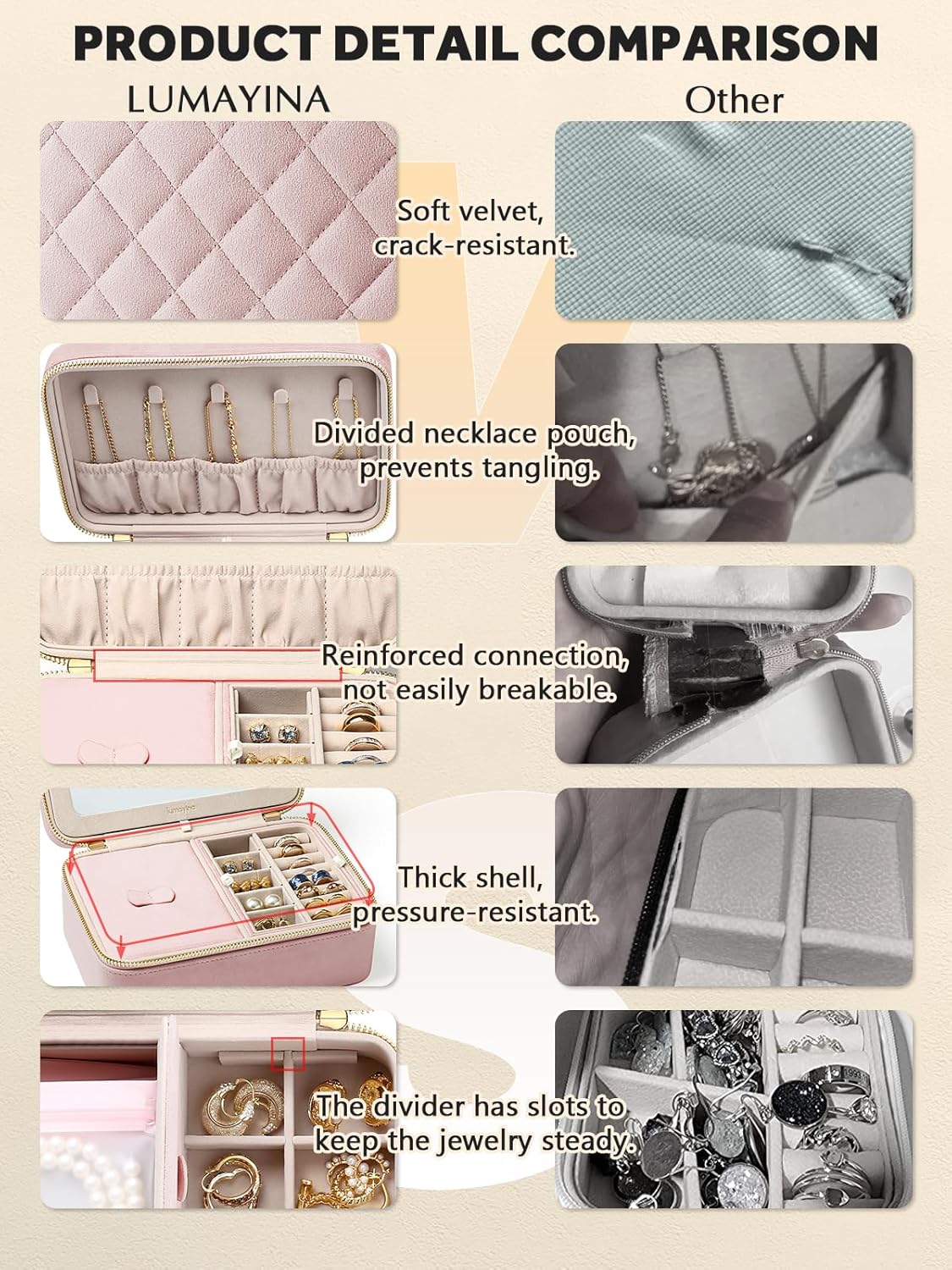 Velvet Travel Jewelry Box with Large Mirror, Double-Layer Jewelry Organizer Case for Women and Girls, Portable Storage Case with 6 Anti-Tarnish Bags Gift Ready for Her (Blush Pink)