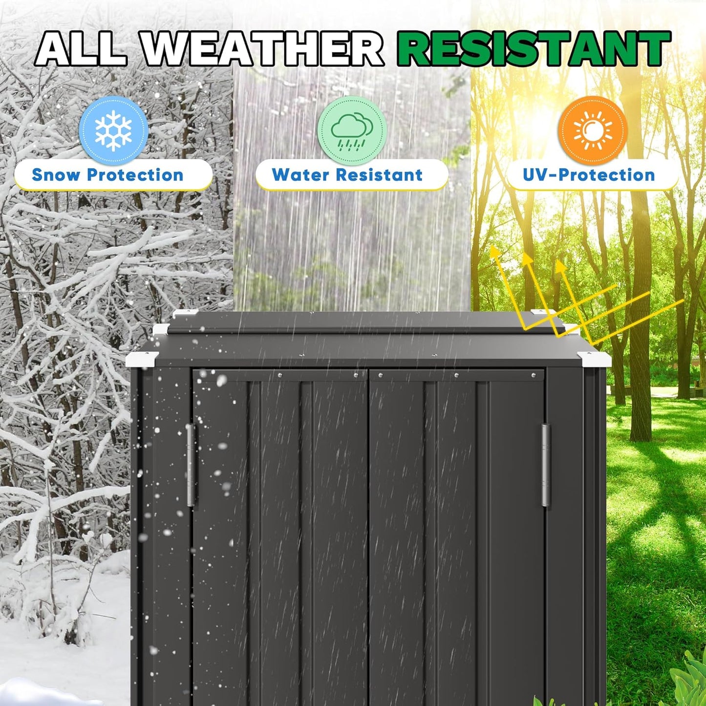 Patiowell 28 Cuft Outdoor Storage Cabinet, Metal Storage Shed with Lockable Door & 3 Adjustable Shelves, Indoor Outdoor Vertical Waterproof Tool Shed for Backyard Garden Patio, Black