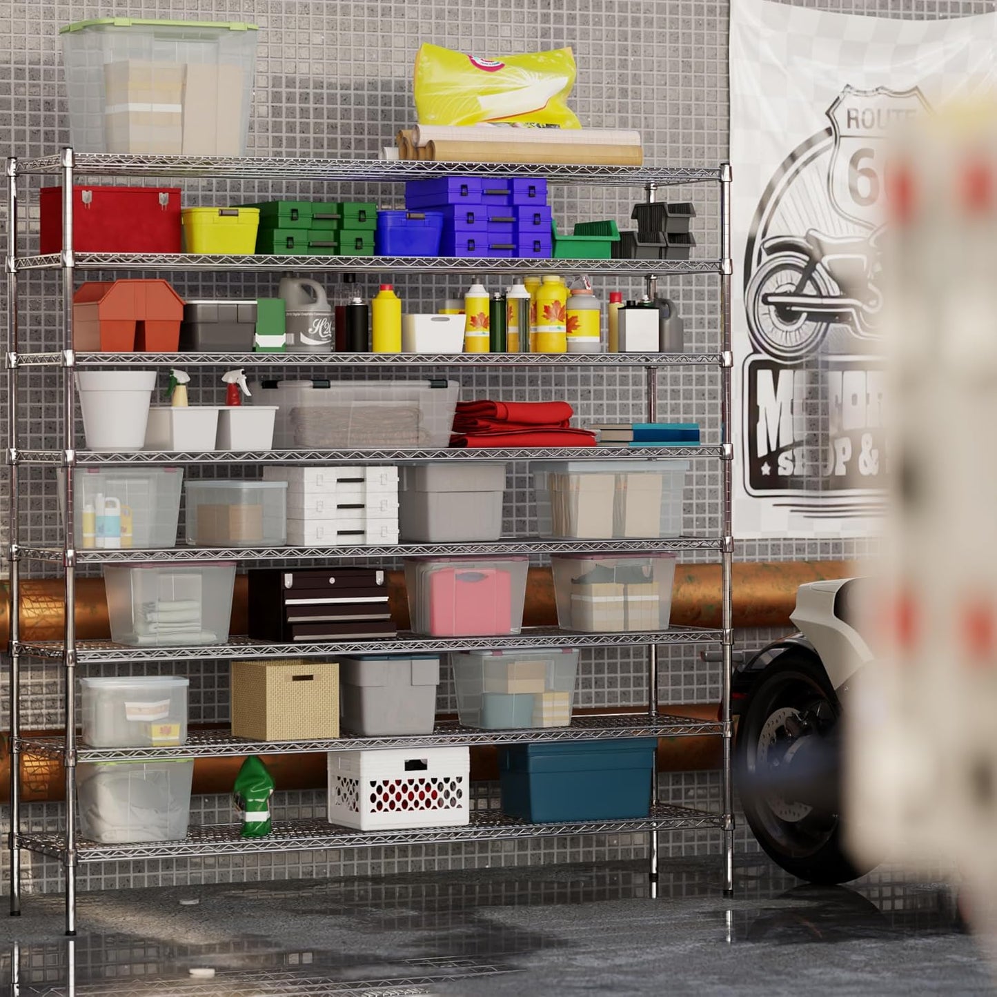 18" Deep x 72" Wide x 74" Height Wire Shelving Kit | 8-Tier | NSF Commercial Storage Rack Unit