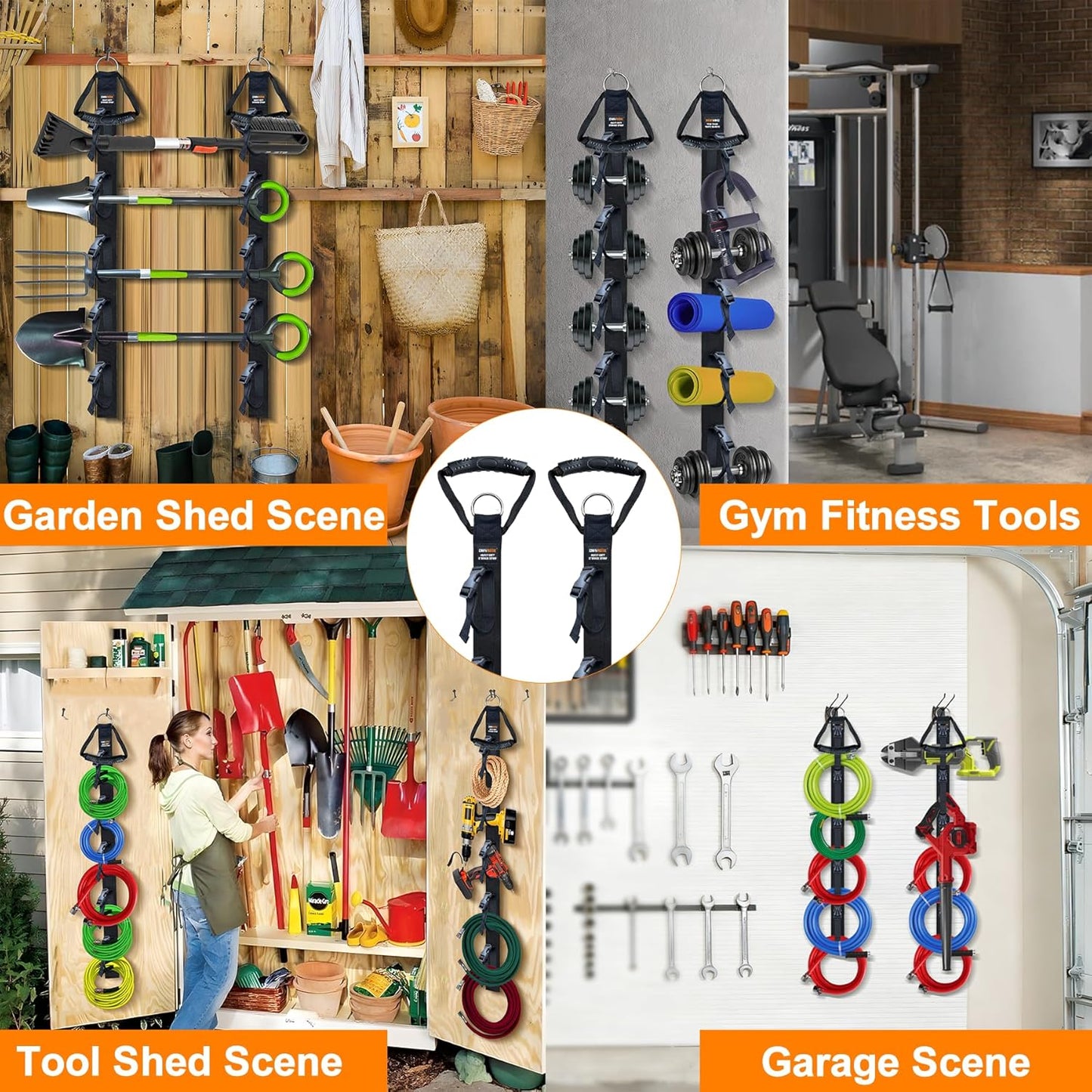 Extension Cord Organizer, 2 PCS Extension Cord Hanger with 5 Slots, Extension Cord Holder, Garage Garden Storage Straps for Cable, Hose, Rope, Tool