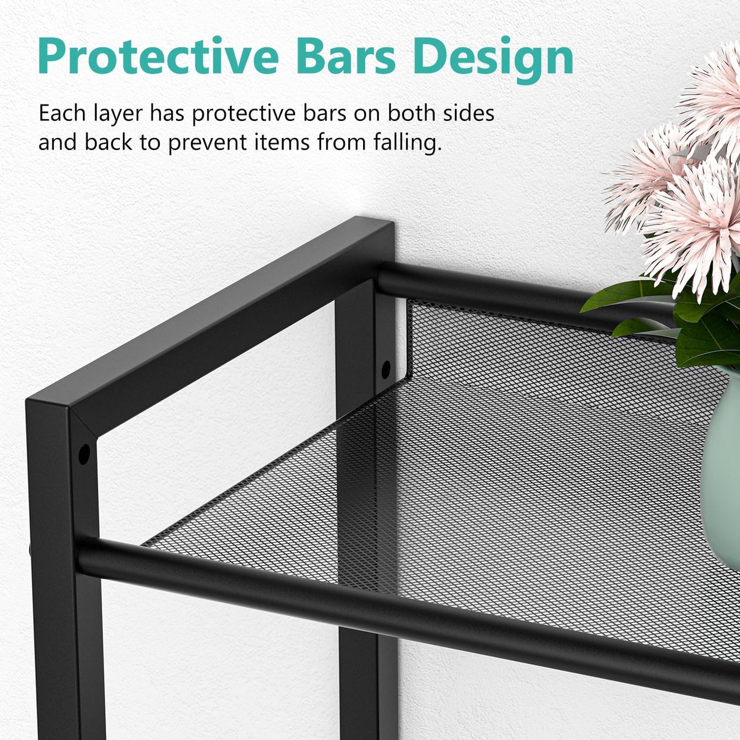 ASHLEYRIVER Over The Toilet Storage Rack, 4-Tier Storage Rack Toilet Adjustable Shelf Rack with Hooks & Roll Holder,Steel Black