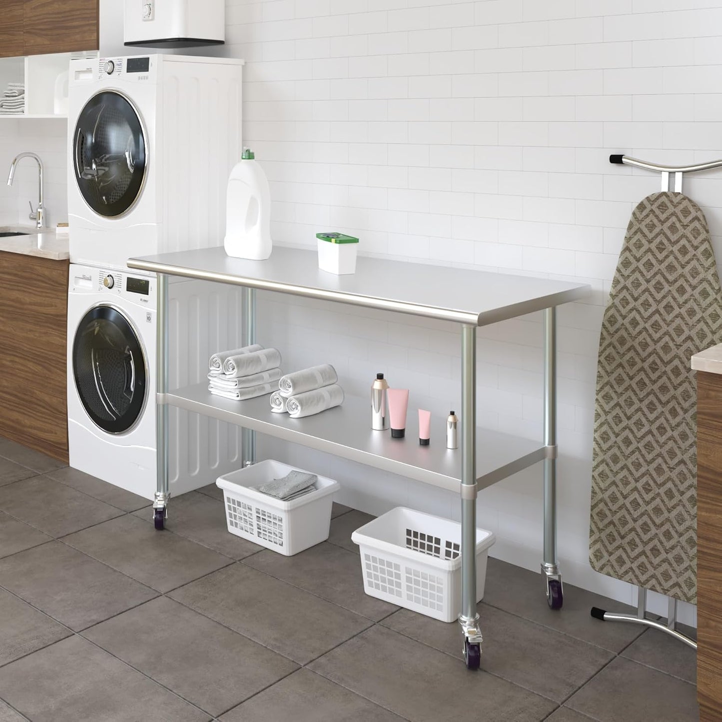 AmGood 24" x 60" Stainless Steel Work Table with Casters | Heavy Duty Metal Utility Table On Wheels | Kitchen Island Cart