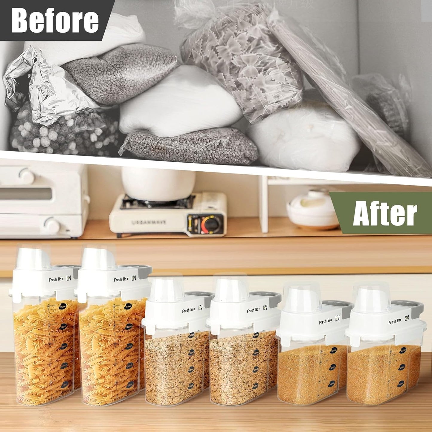 Cereal Storage Container 2Pack,85oz/2.5L Airtight Food Storage Containers With Lids,Organizers Storage With Measuring Cup for Beans,Sugar,Rice,Nuts,Snacks,Dog Cat Pet Food,Candy