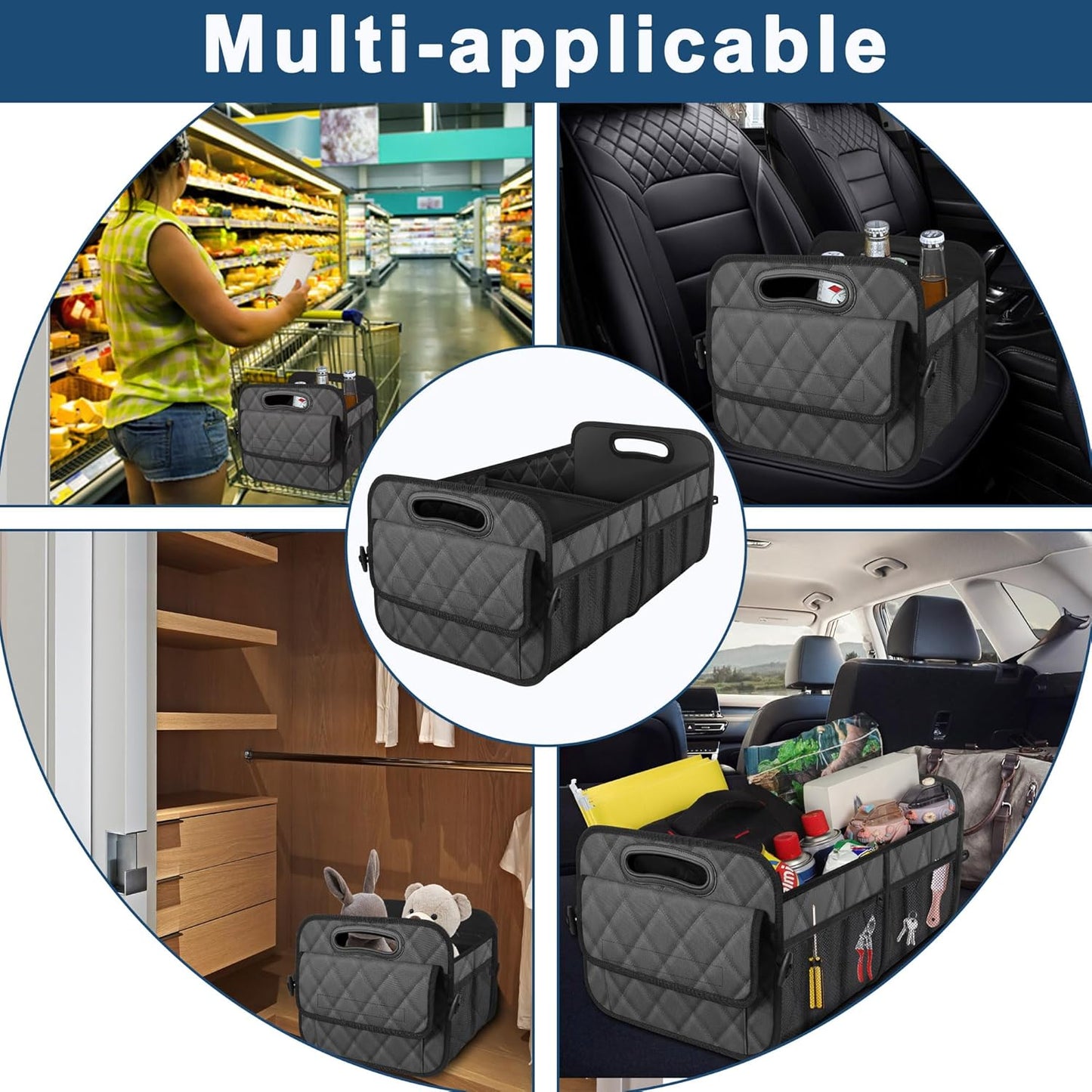 Deosk Car Trunk Organizer for SUV, Car Organizers and Storage with 6 Pocket, Car Accessories for Women/Men 50L Waterproof Polyester Trunk Organizer(Medium,Charcoal)