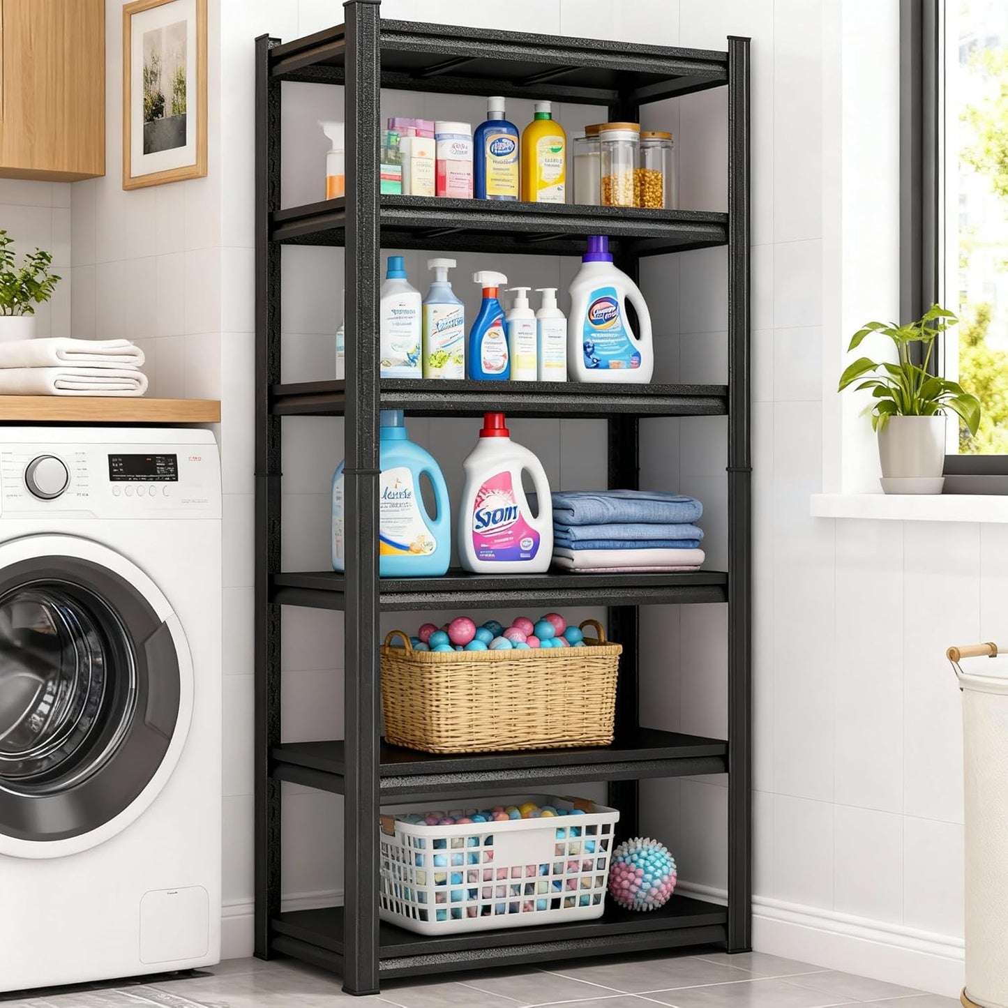 Garage Storage Shelves,5 Tier Shelving Unit, 40 inch Wide, 18” Deep, 78” Tall Organizer Metal Shelf for Basement/Laundry/Pantry Heavy Duty, Adjustable,Easy to Install (6Tier-35.4"Wx17.7"Dx77.2"H)