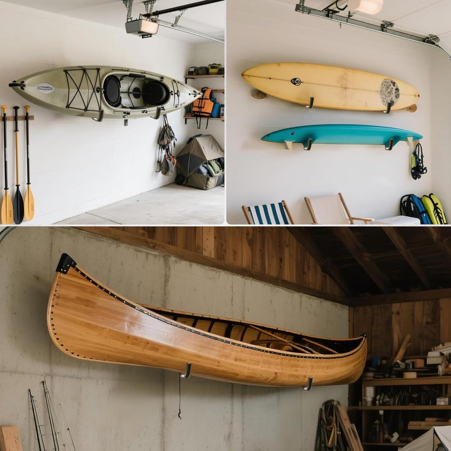 Kayak Storage Rack – 100LB Wall Mounted Kayak Hook with EVA Padding | Kayak Wall Mount & Kayak Rack for Garage | Garage Storage Hooks for Canoes, Paddle Boards, Ladders, Bikes (Round Tube)