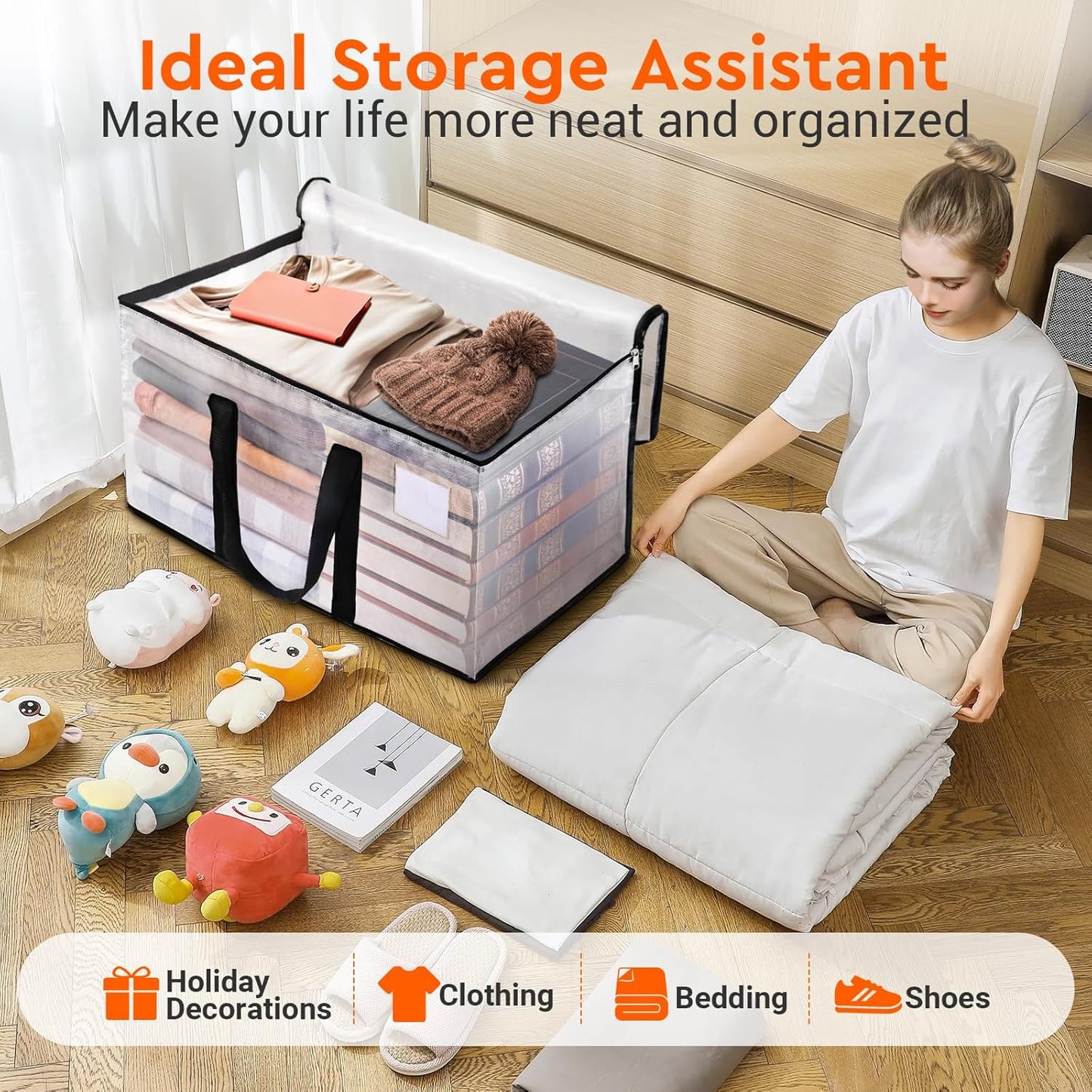 BlissTotes 2-Pack Heavy Duty Extra Large Clear Moving Bags, Reinforced Handles & Tag Pocket, 93L