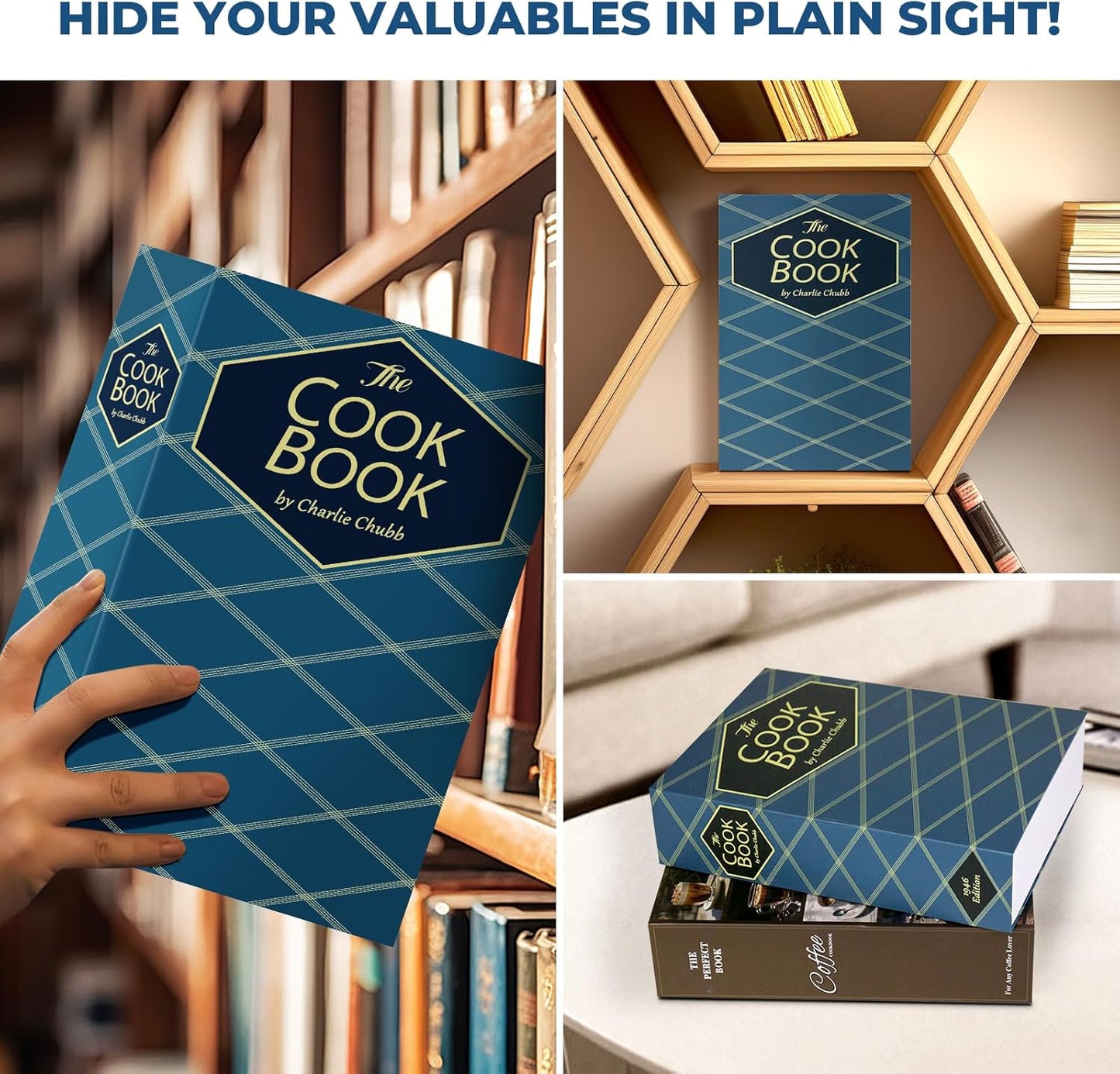 Book Safe with Combination Lock, Hidden Safe (9.5 x 6.2 x 2.2 Inch) with Fireproof Bag, Secret Diversion Safe, Hollow Book Box Hidden Storage, Money Safe Box for Cash (COOK)