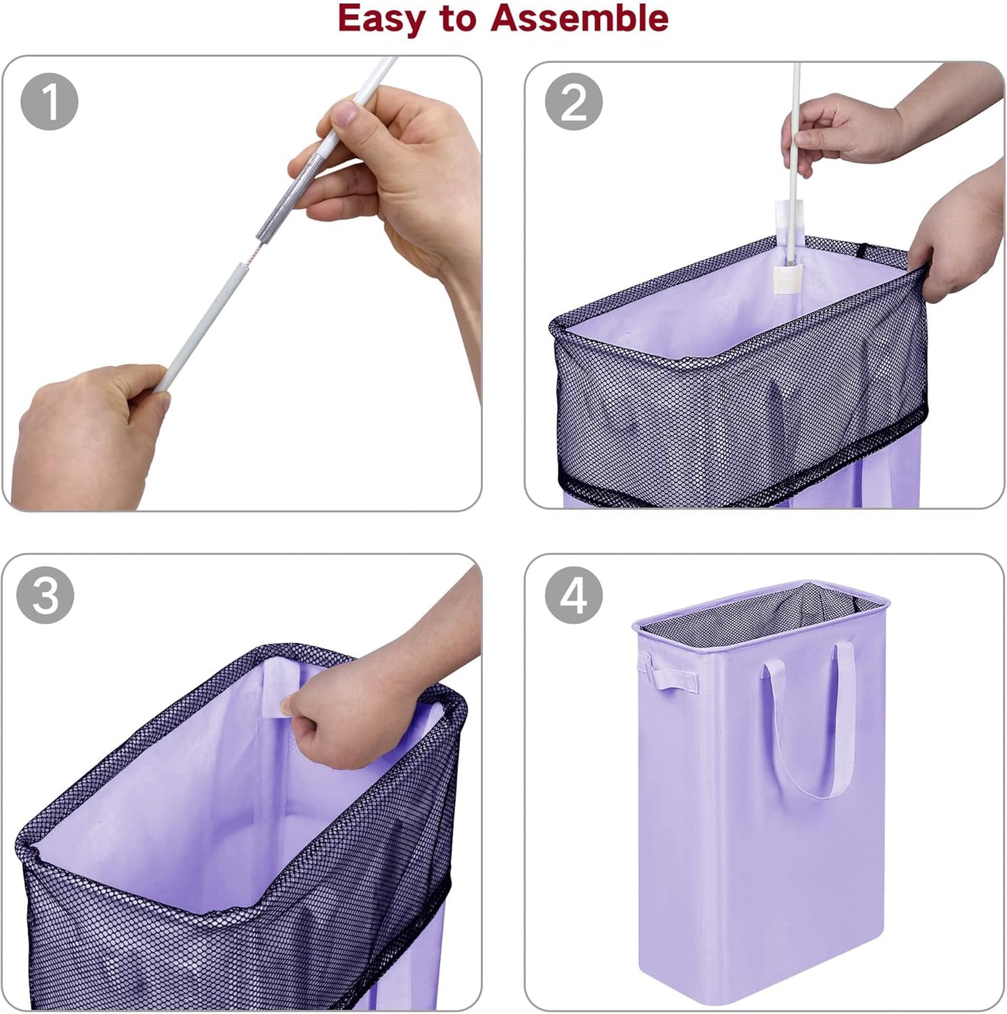 efluky Slim Laundry Basket, Narrow Laundry Hamper with Handles, Collapsible Dirty Clothes Hamper, Tall Laundry Bin for Laundry Room, Dorm and Bedroom, 12.7 Gallons(48L) Light Purple