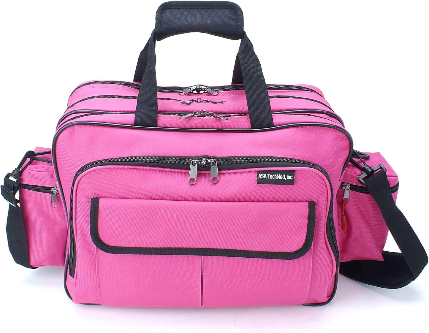 ASA TECHMED Nursing Bag with Compartments – Durable Medical Equipment Shoulder Bag for Nurses, Physicians, EMTs, Multi-Pocket, Nylon Reinforced, Adjustable Straps (Pink)