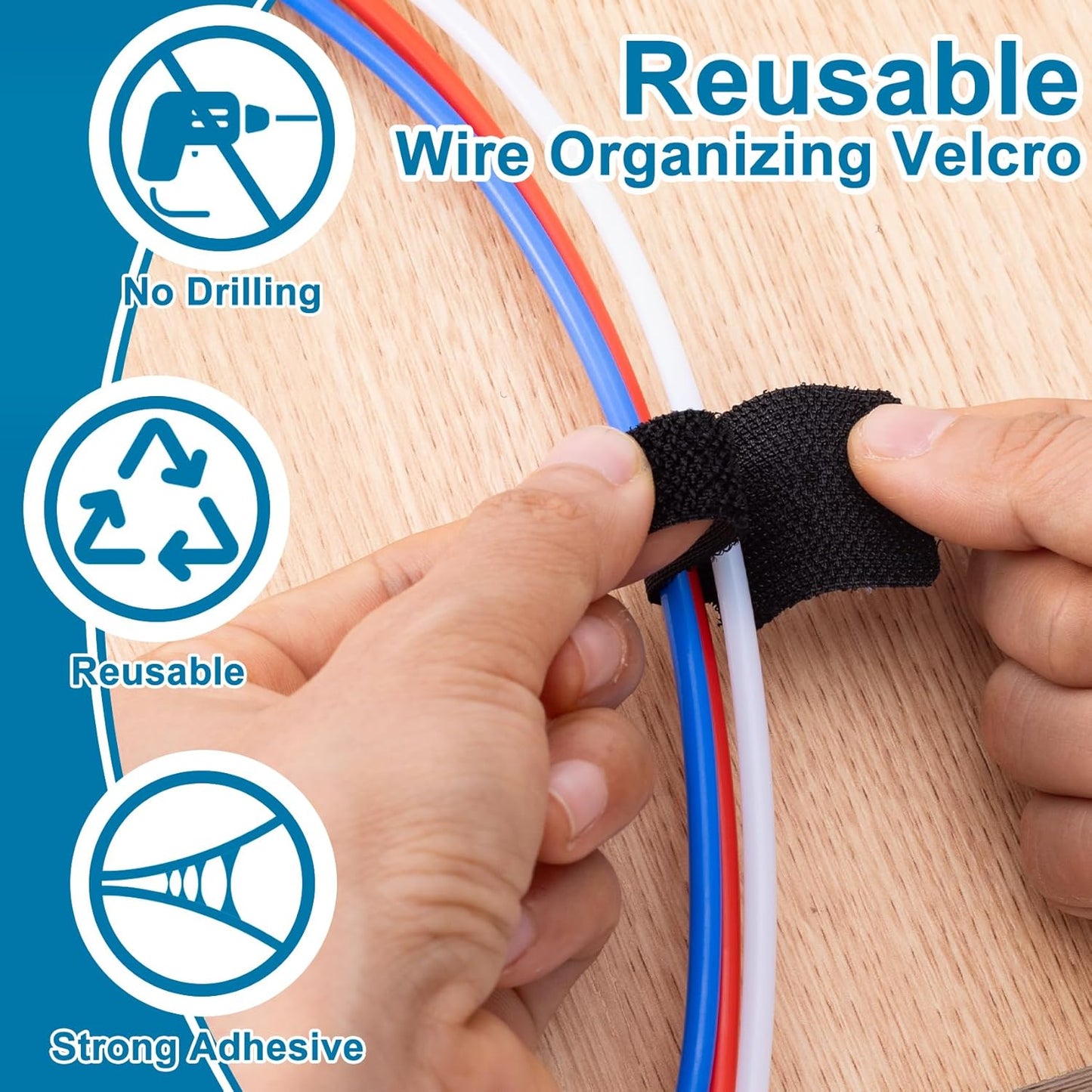 20pcs Hook and Loop Cable Ties, 3.94 Inch Self Adhesive Cable Management Straps for Desktop Network Wires, Adjustable Reusable Appliances Cord Organizer for Office Home Desk - Black, White