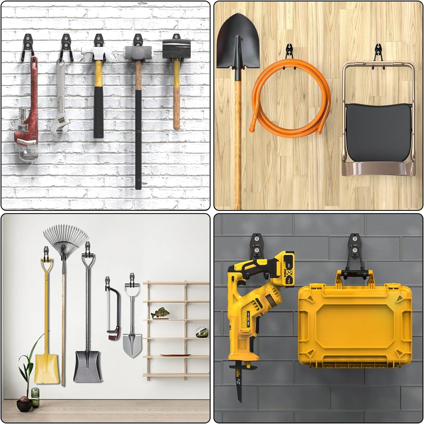 3-H Garage Wall Hooks 10 Pack, Garage Hooks Heavy Duty with Extra Welding Spots, Wall Storage Organizer for Hanging for Garden, Lawn, Yard (Black)