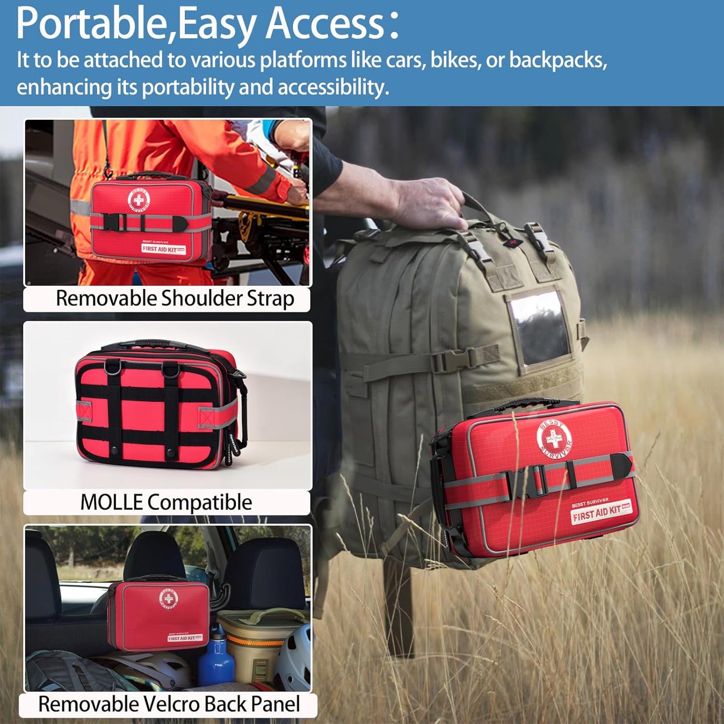 401 Piece First Aid Kit with Chest Seals -Labeled, Expandable & Mountable, Emergency Medical Kit for Home, Car, Camping & Outdoor, Waterproof Trauma Kits with Labeled Compartments