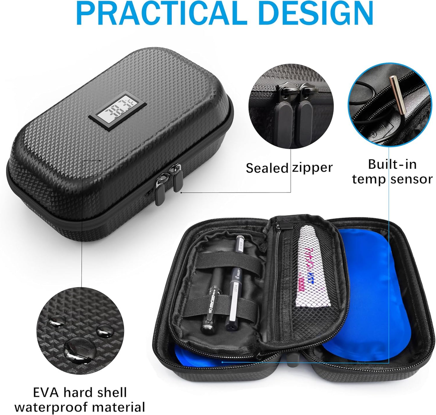 Insulin Cooler Travel Case TSA Approved, Refrigerated Medicine Travel Case with Temperature Display, Wrist Strap & 2 Reusable Ice Packs, Gift For Daily and Trip