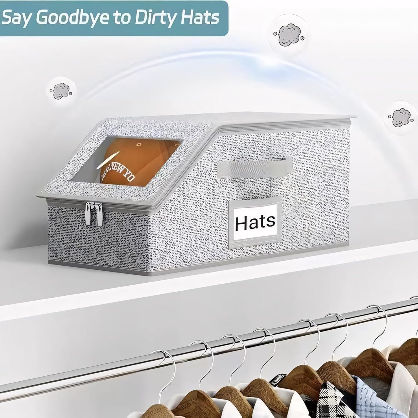 2 PCS Stackable Hat Storage for Baseball Caps with 4 Hat Hooks, Holds up to 24 Caps Hat Organizer for Closet, Sturdy Snapback Boxes for Men with Cardboard