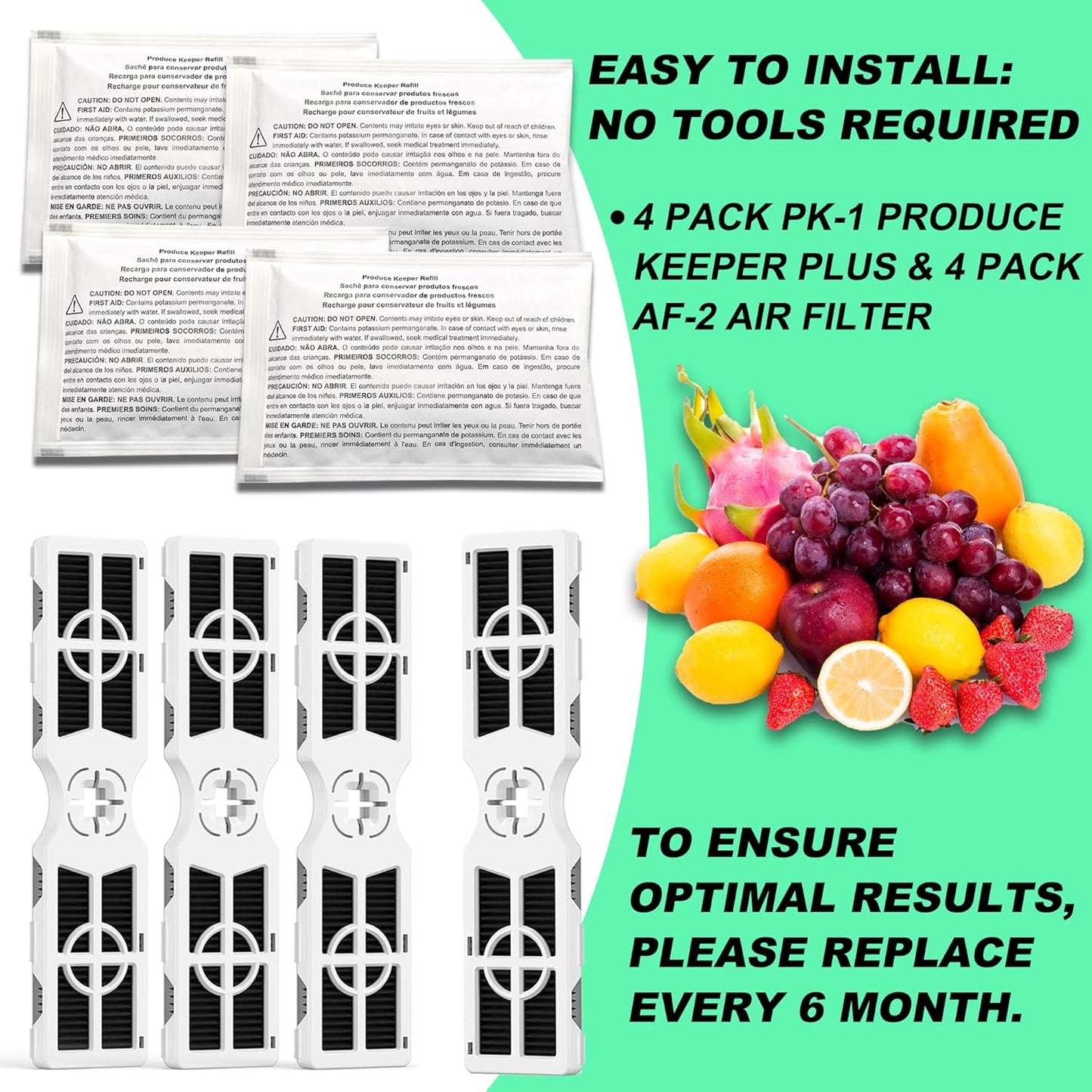 4 Pack Replacements for Frigidaire FRPAPKRF2PK FRPAPKRF Pure Air Produce Keeper and 4 Pack Replacements for Frigidaire PureAir AF-2 Air Filter (AF-2)