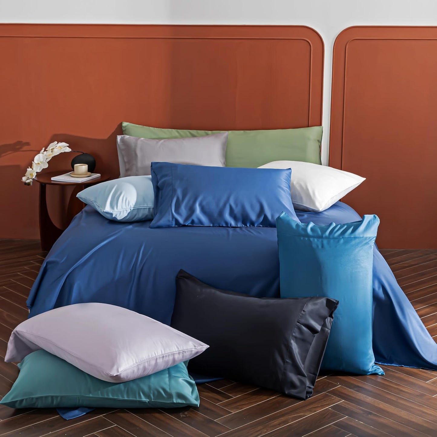 Pillow Cases Queen Size 2 Pack, Bamboo Rayon Cooling Pillowcases with Envelope Closure, Cool Breathable Pillow Case for Hot Sleepers & Night Sweats, 20x30 inch, Deep Blue