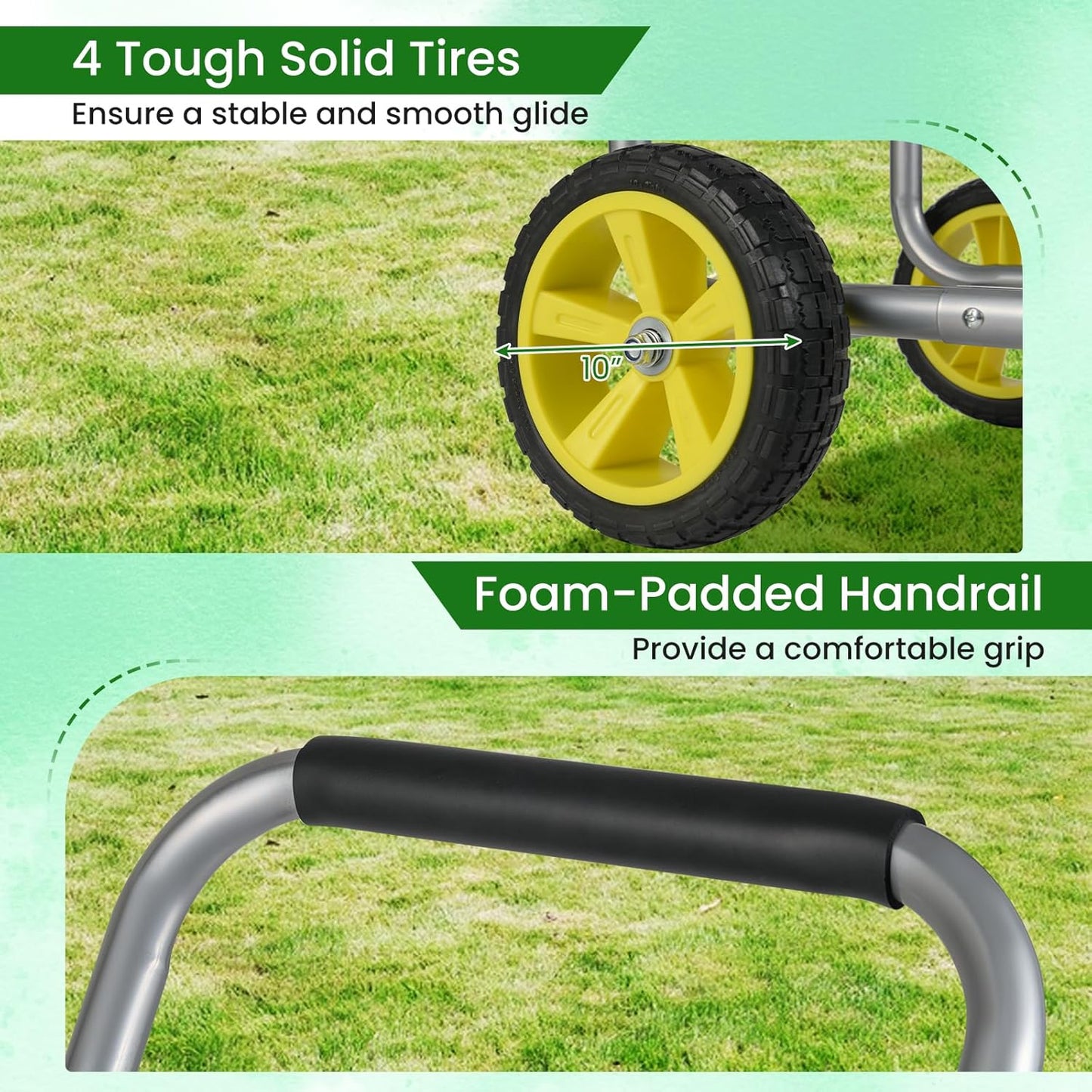 Goplus Garden Hose Reel Cart, 300 FT of 5/8" Large Capacity, Heavy-Duty Metal Hose Cart w/ 4 Wheels, Storage Basket, Portable Water Hose Organizer for Outside Yard, Outdoor Planting Tool (Silver)