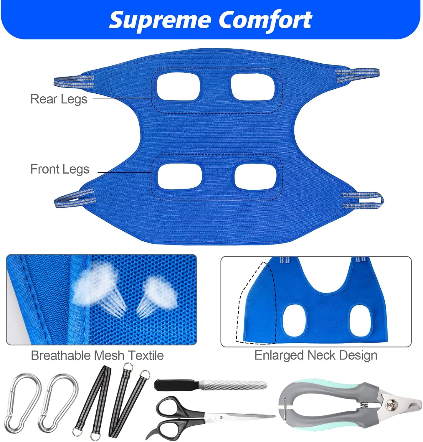 Pet Grooming Hammock Harness for Cats & XS Small Dogs, Dog Sling for Cutting Nails, Dog Hanging Holder Hanger for Nail Trimming with Nail Clippers, Nail File, Scissors