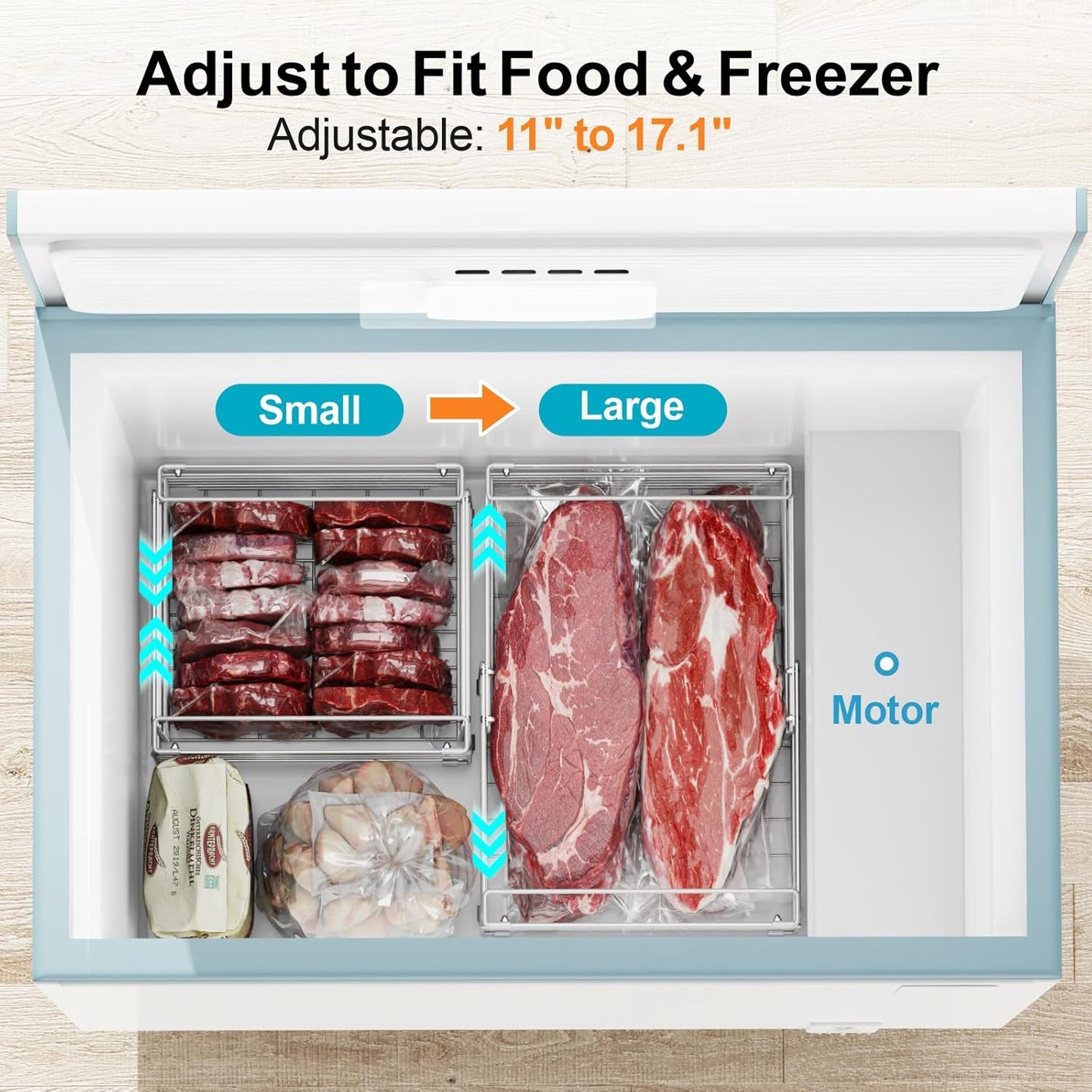 iSPECLE Freezer Organizer Bins - Fit 10 to 20 Cu.FT Deep Freezer, 8 Pack Large Expandable Stackable Chest Freezer Organizer Sort Frozen Food Easy to Get Food from Bottom without Digging, White