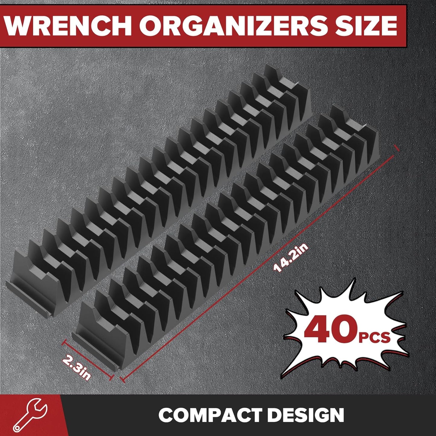 40PCS Magnetic Wrench Organizer Wrench Holder - Wrenchs Tool Organizers for Tool Drawer Storage, Wrenchs Storage Set with Metric & SAE Label, Tool Gift for Professional Mechanics Men, Black