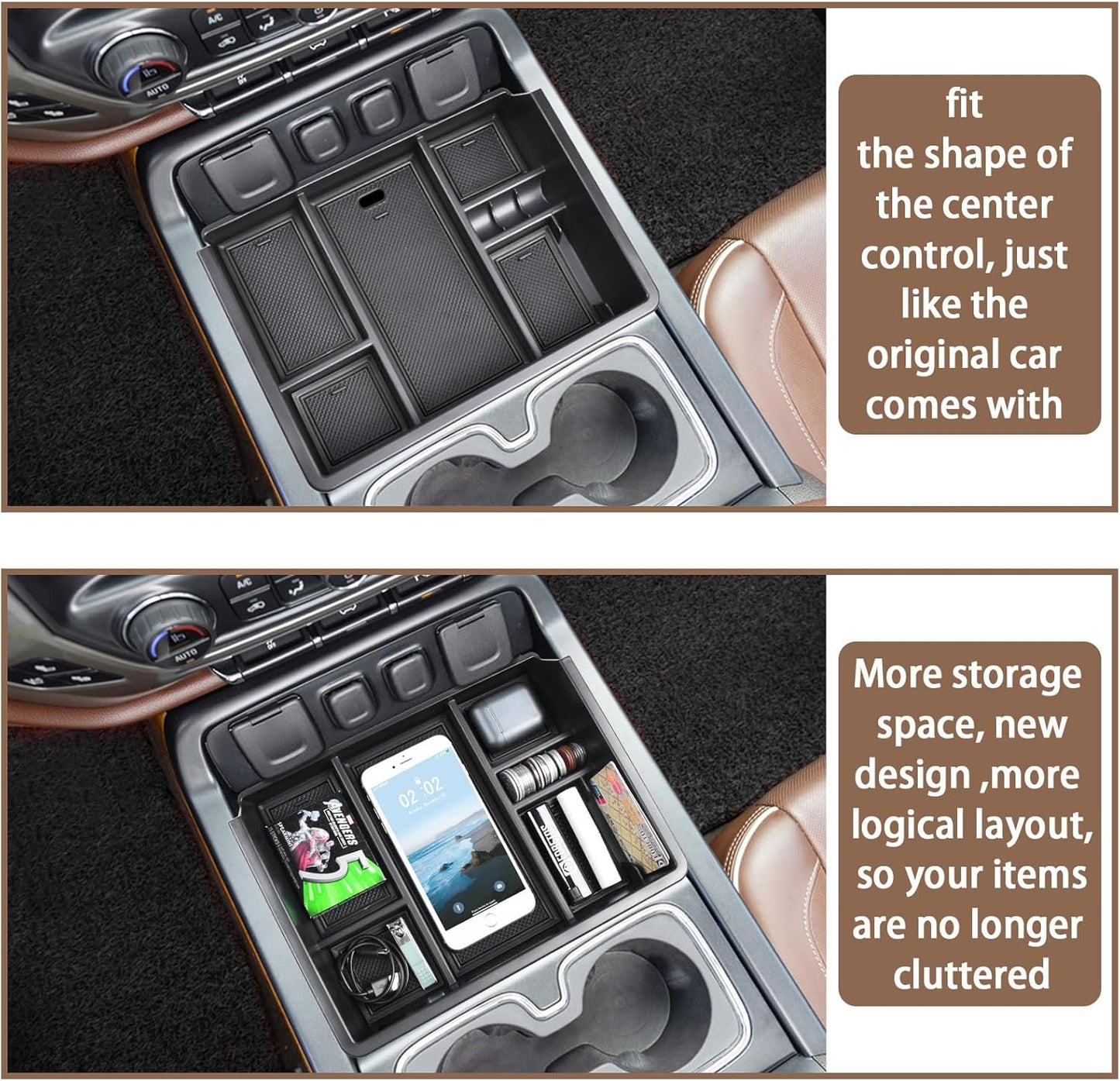 EDBETOS Center Console Organizer Tray Compatible with 2014-2018 Chevy Silverado/GMC Sierra 1500 Accessories 2015-2019 Silverado/Sierra 2500HD/3500HD Compartment Storage,Full Console w/Bucket Seat ONLY