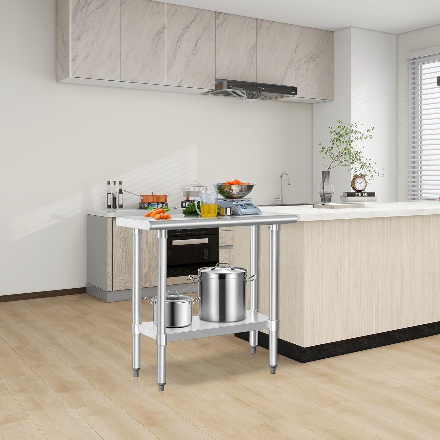 HARDURA Stainless Steel Commercial Work Table Prep Work Metal Table 14×36 Inches with Undershelf and 2" Backsplash Heavy Duty NSF 430 for Kitchen Food Prep